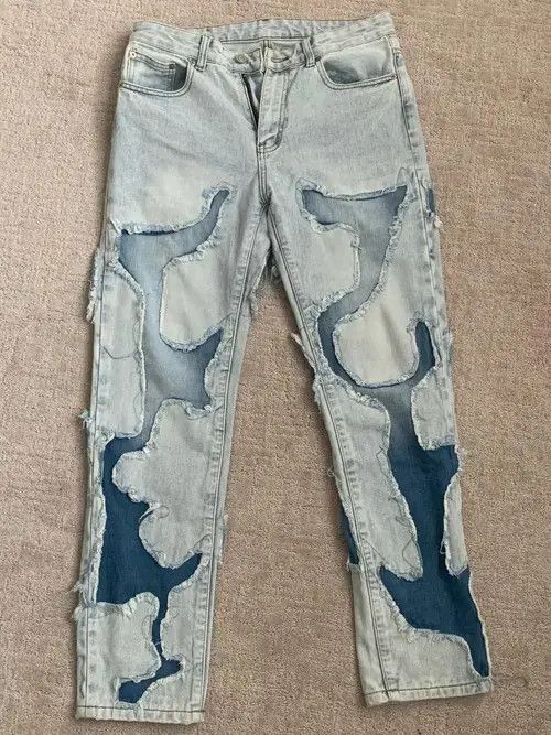 Jean Patchwork Frayed Jeans Pants Size US 30 / EU 46 - 1 Thumbnail