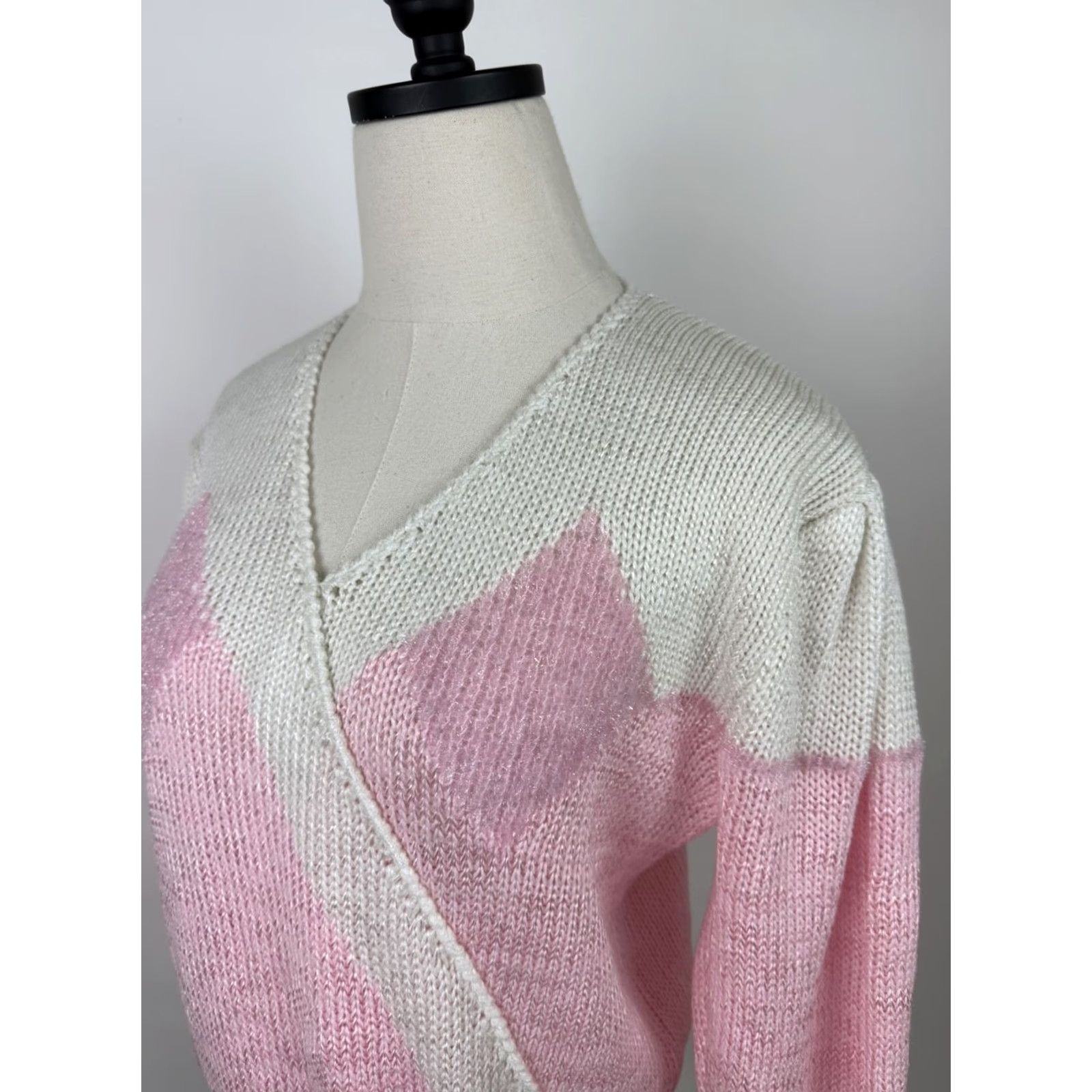 Pinko VINTAGE Charlotte VanHorne Sweater Pink 80s Surplice Knit Diamond Pullover Womens M Size M / US 6-8 / IT 42-44 - 6 Thumbnail