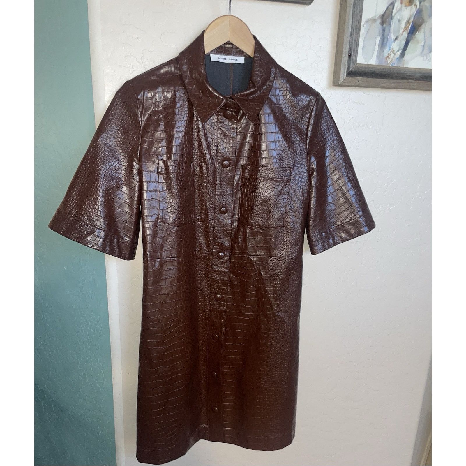 Chocolate Womens Samsoe Samsoe Myla Alligator Shirt Dress Chocolate S Size S / US 4 / IT 40 - 4 Thumbnail