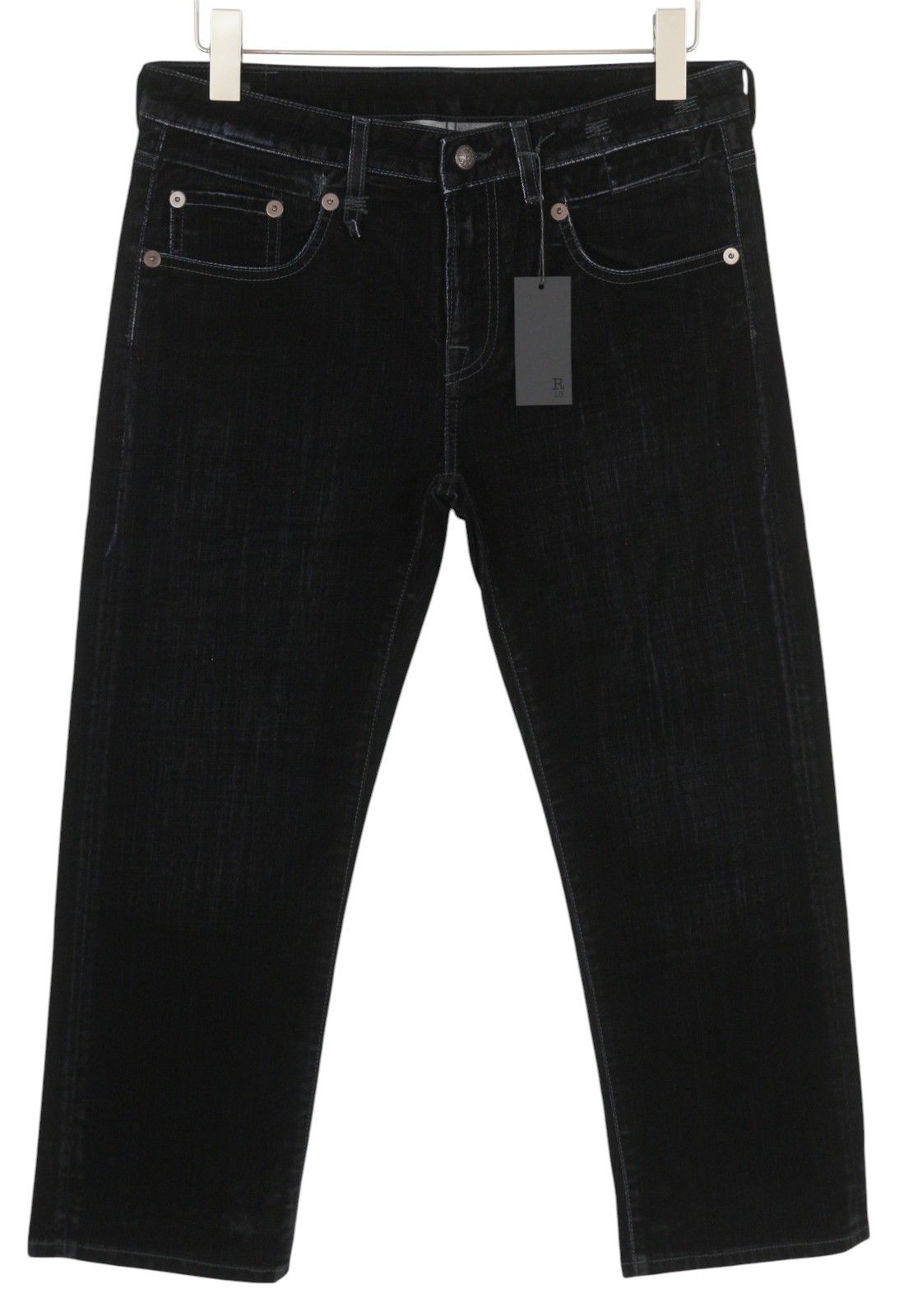 R13 BOY STRAIGHT 29 Flocked Black Velvet Cropped Low Rise 86241 Size 29" - 2 Thumbnail