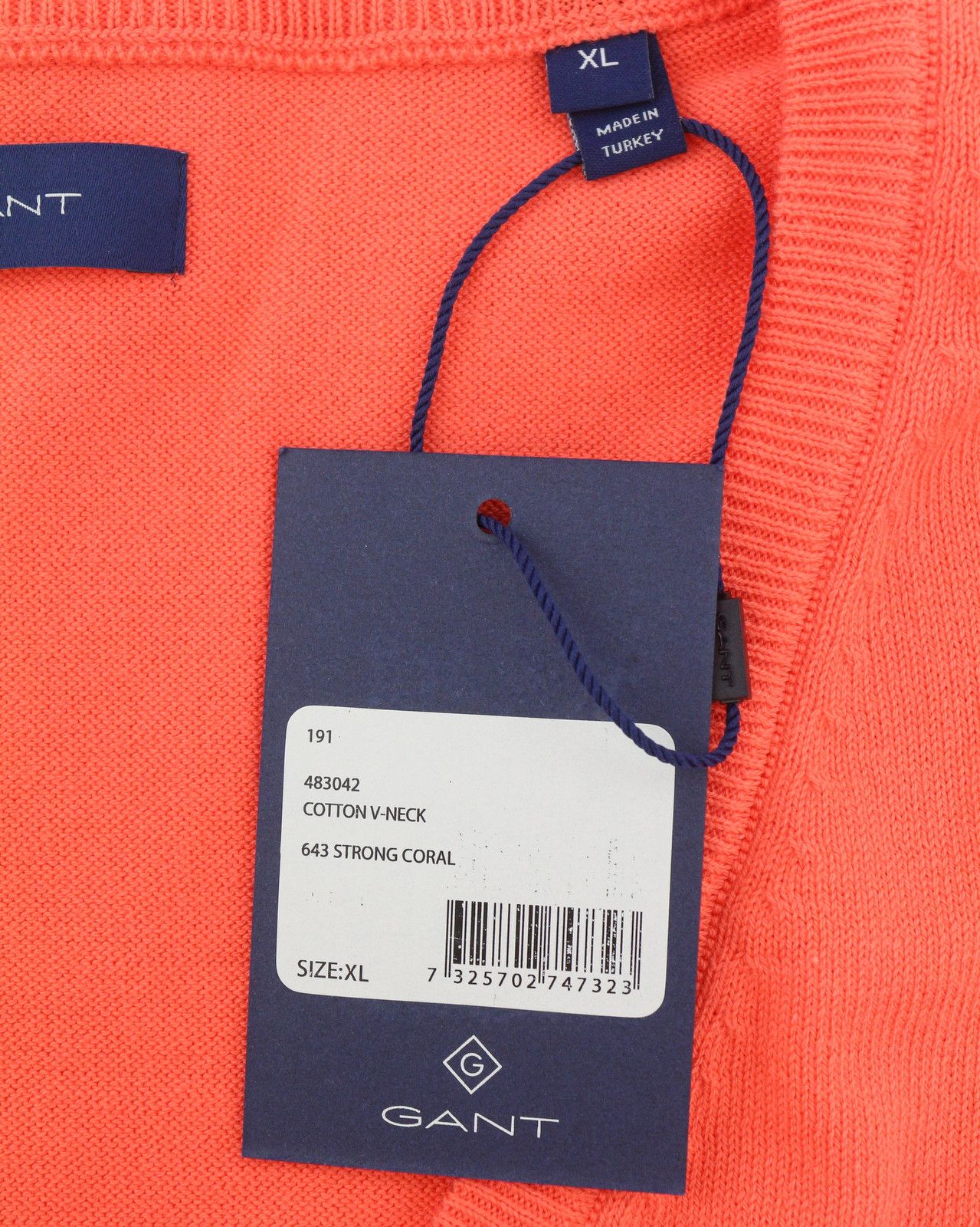 Gant COTTON V-NECK XL Strong Coral Tight-Knit 88069 Size XL / US 12-14 / IT 48-50 - 7 Thumbnail