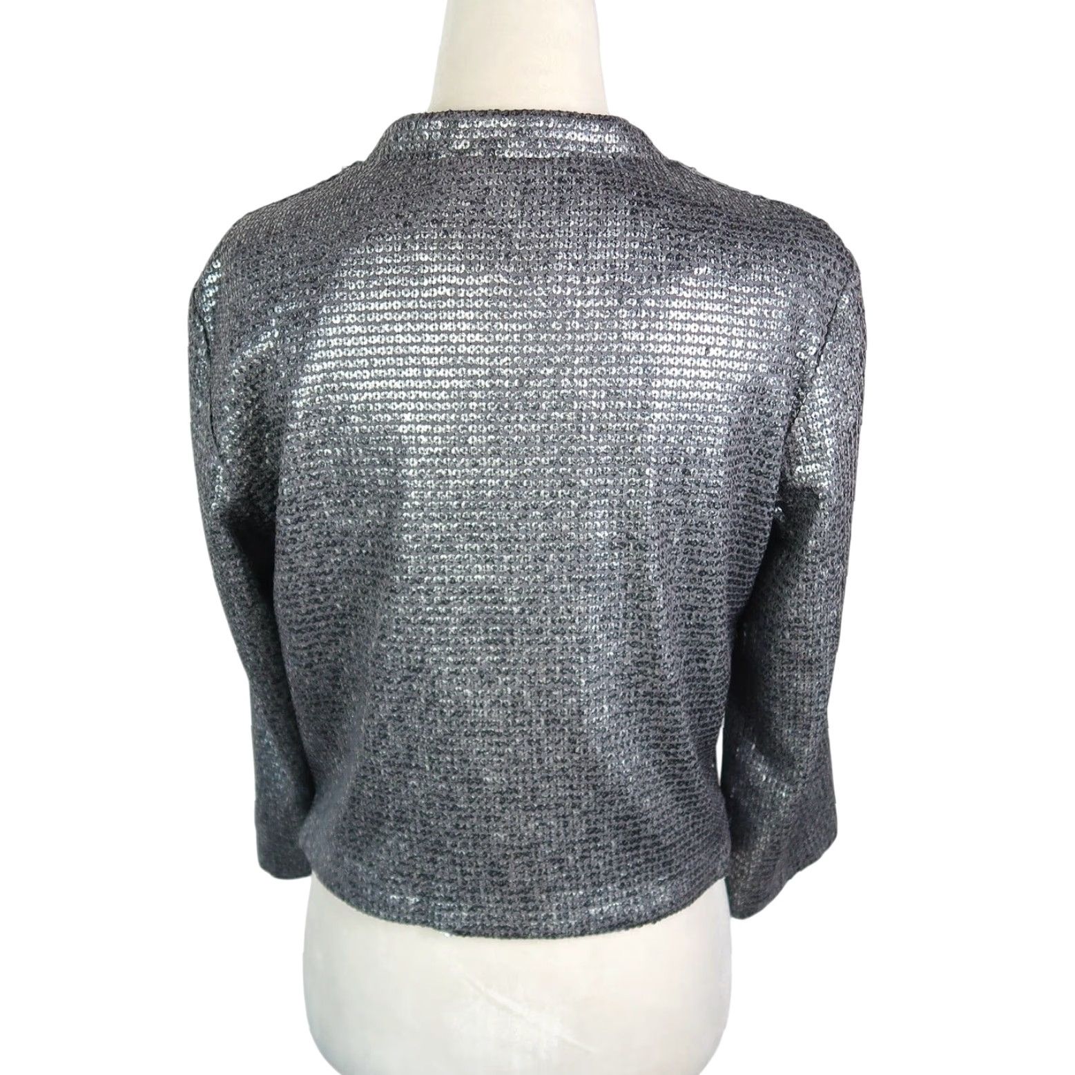 Vintage Silence + Noise Gunmetal Silver Sequin Crop Zip Front Jacket M Womens Short Beaded, Sequin Casual Party/Cocktail Zip Front Size M / US 6-8 / IT 42-44 - 4 Thumbnail