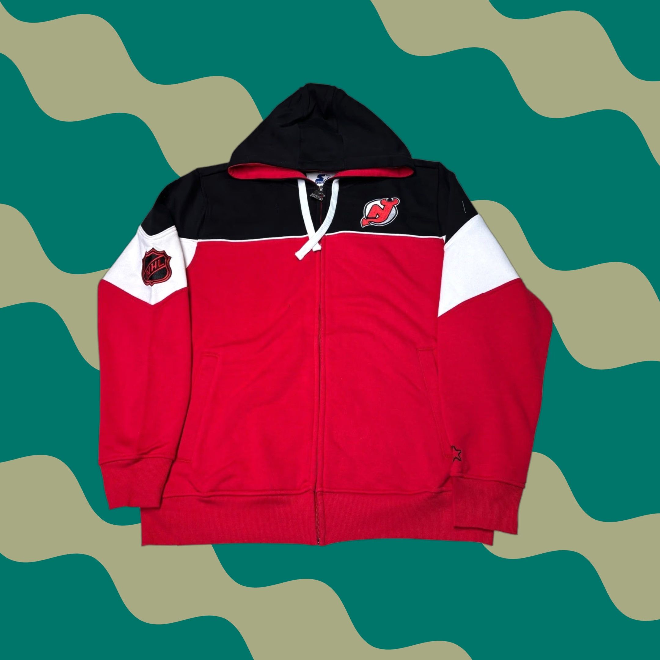 Starter NWT Starter NHL New Jersey Devils Full Zip Hoodie Mens XL Red Black White Size US XL / EU 56 / 4 - 1 Thumbnail
