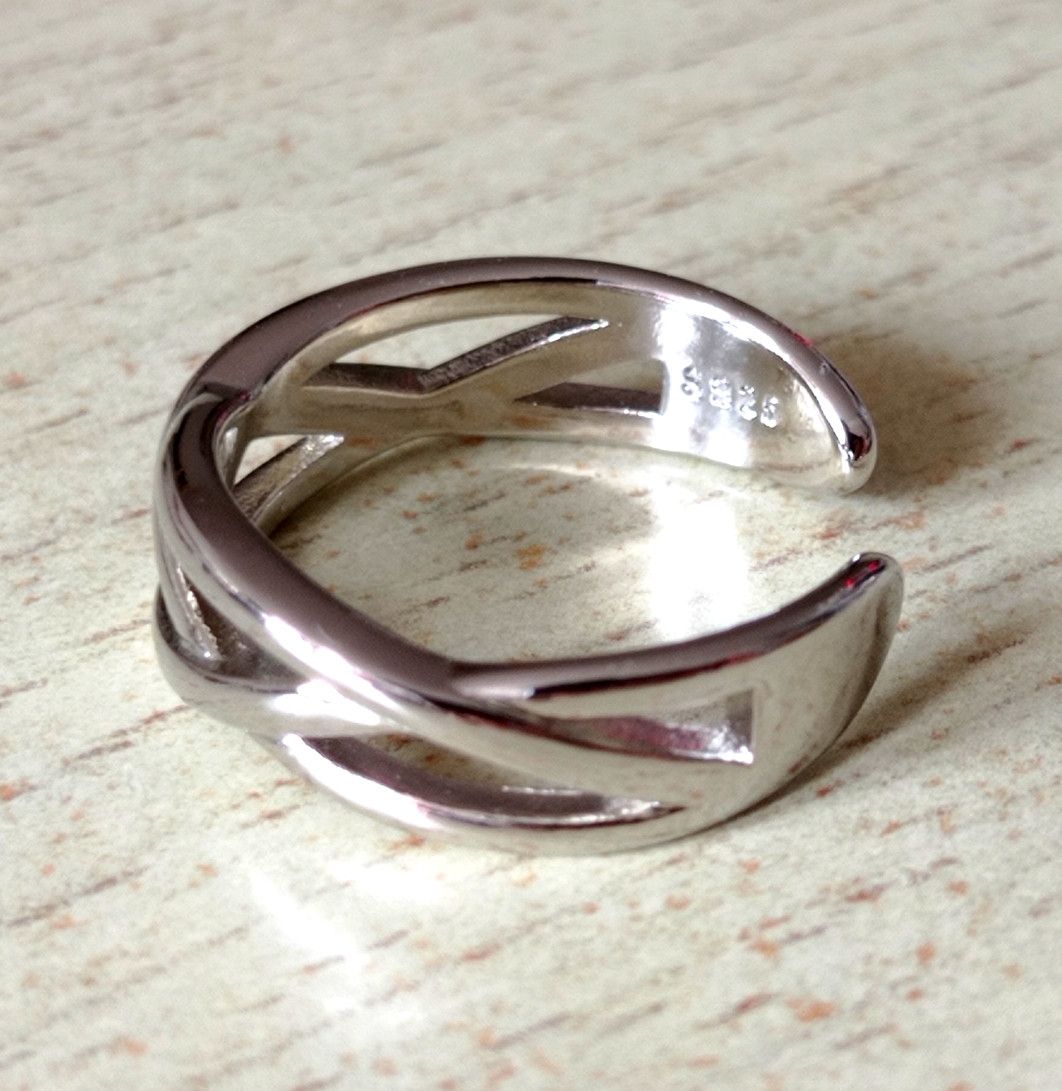 Designer × Vintage Punk Shine Dual Cross Stripes 925 Silver Ring Unique Size ONE SIZE - 5 Thumbnail