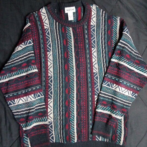 Vintage Vintage Alfani 3D Cable Knit Sweater Biggie Coogi Style Size US L / EU 52-54 / 3 - 2 Thumbnail