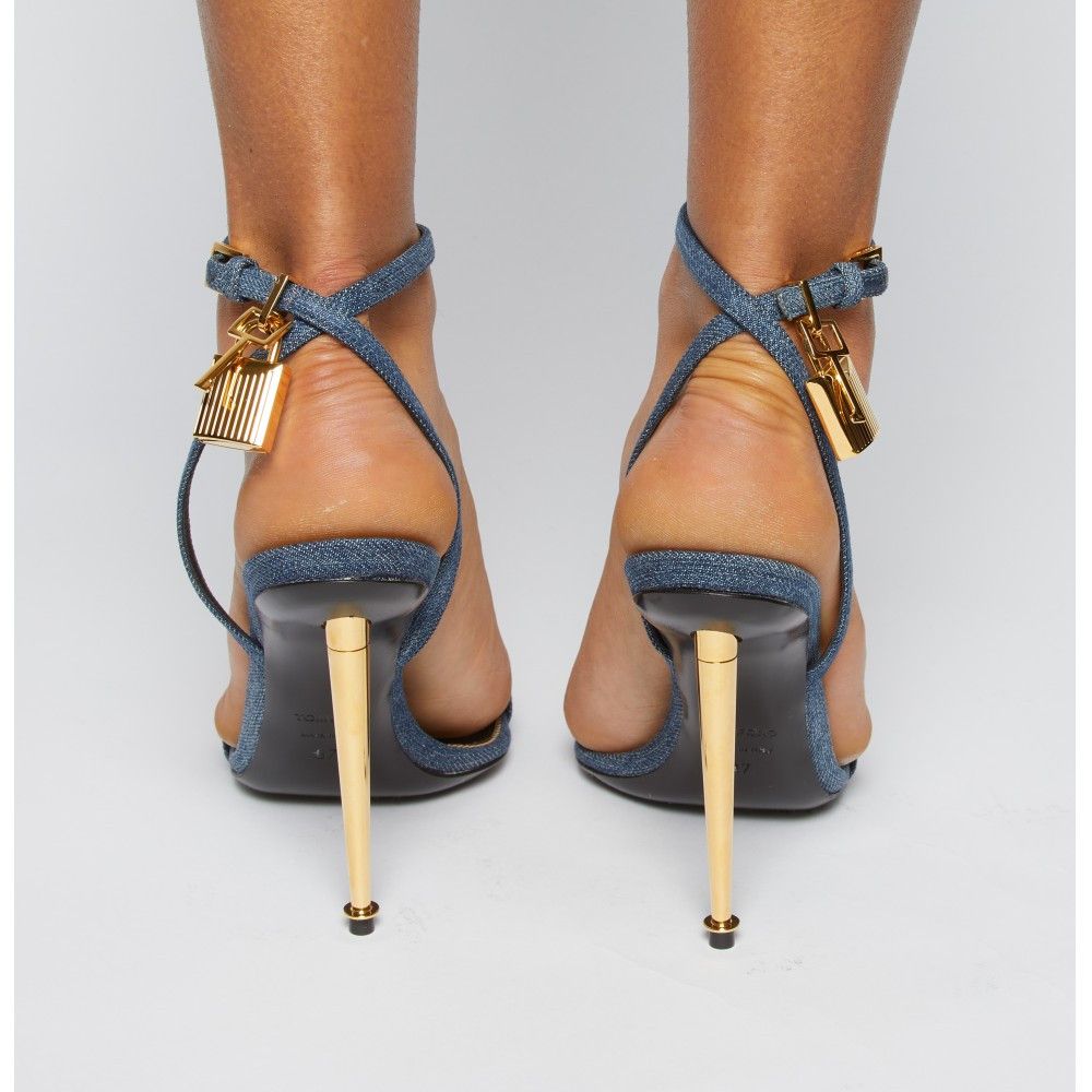 Tom Ford o1loc1c0924 W2272T Denim Padlock Naked Sandals in Light Blue Size US 6 / IT 36 - 4 Thumbnail