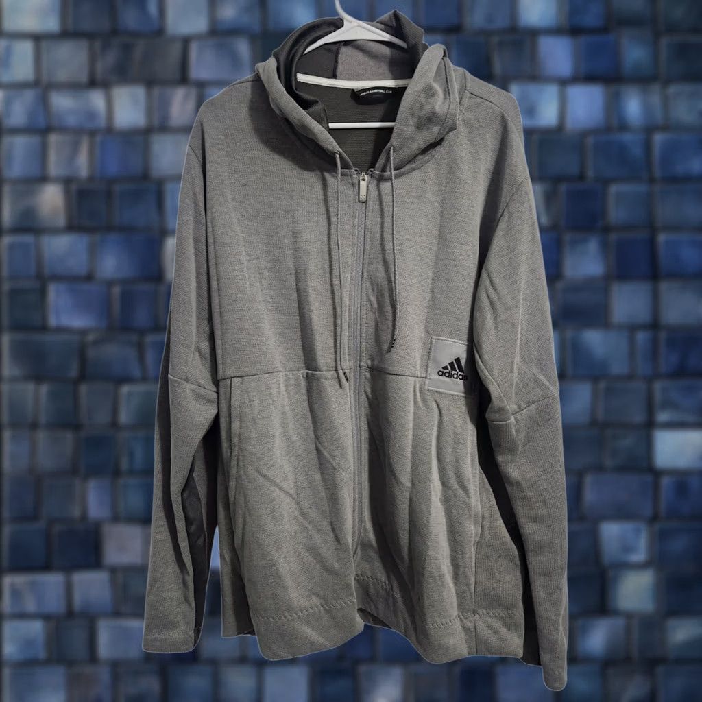 Adidas Adidas Mens XL Sweatshirt Full Zip Hooded Pockets Grey Basketball Gym & Training Logo Size US XL / EU 56 / 4 - 1 Thumbnail