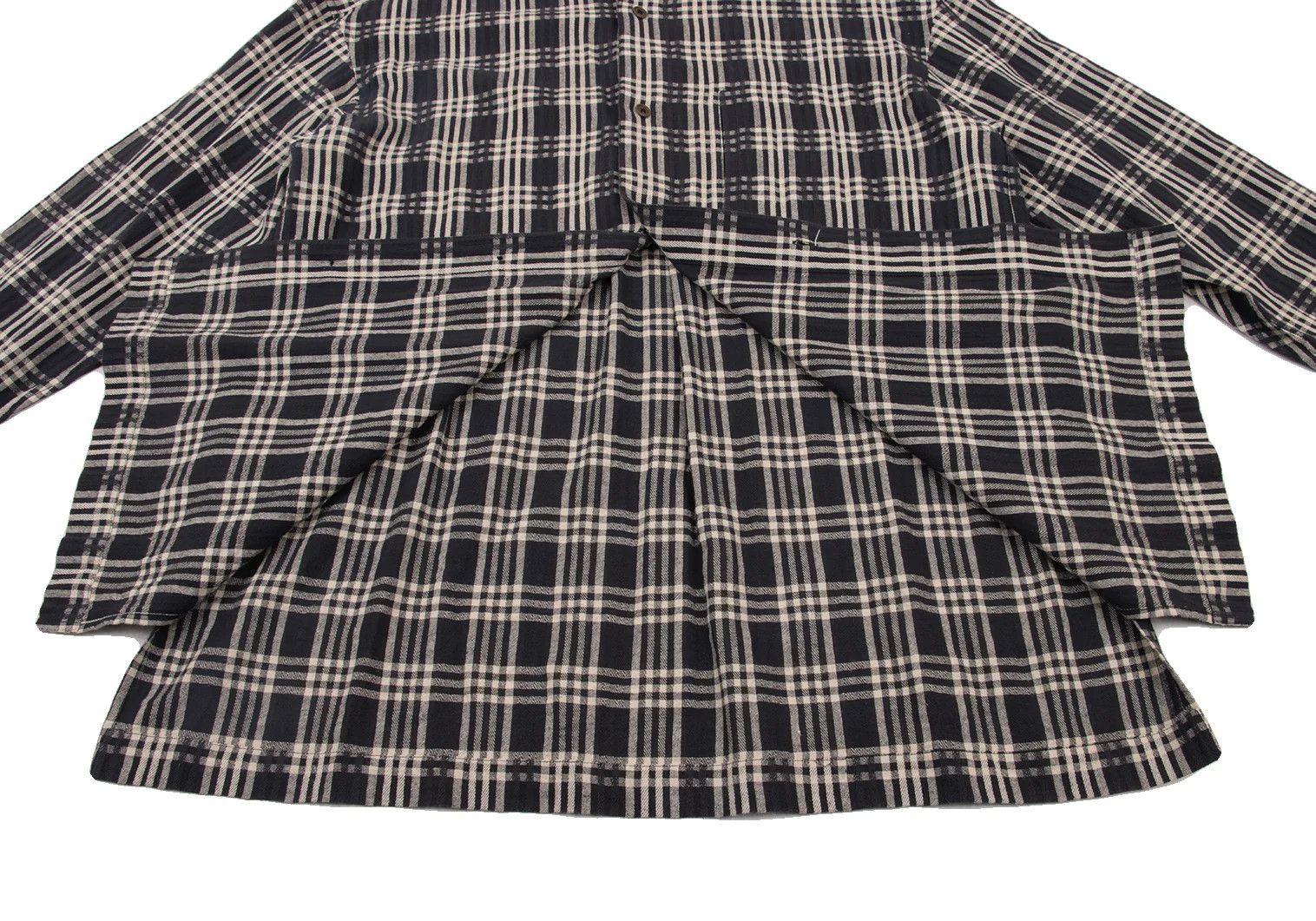 Issey Miyake Cotton Check Band Collared Shirt in Black Cream, M Size US M / EU 48-50 / 2 - 14 Thumbnail