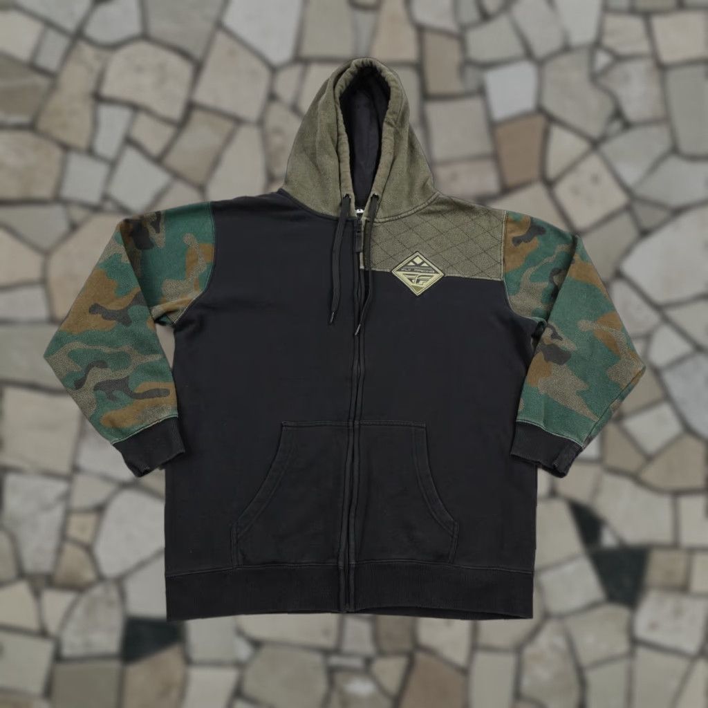 Fly Racing Hoodie Mens Large Black Green Camo Full Zip Sweatshirt Motocross BMX