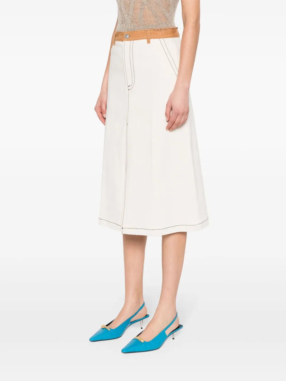 Marni o1w1db10125 Cotton Midi Skirt in Ecru Size 30" / US 8 / IT 44 - 4 Thumbnail