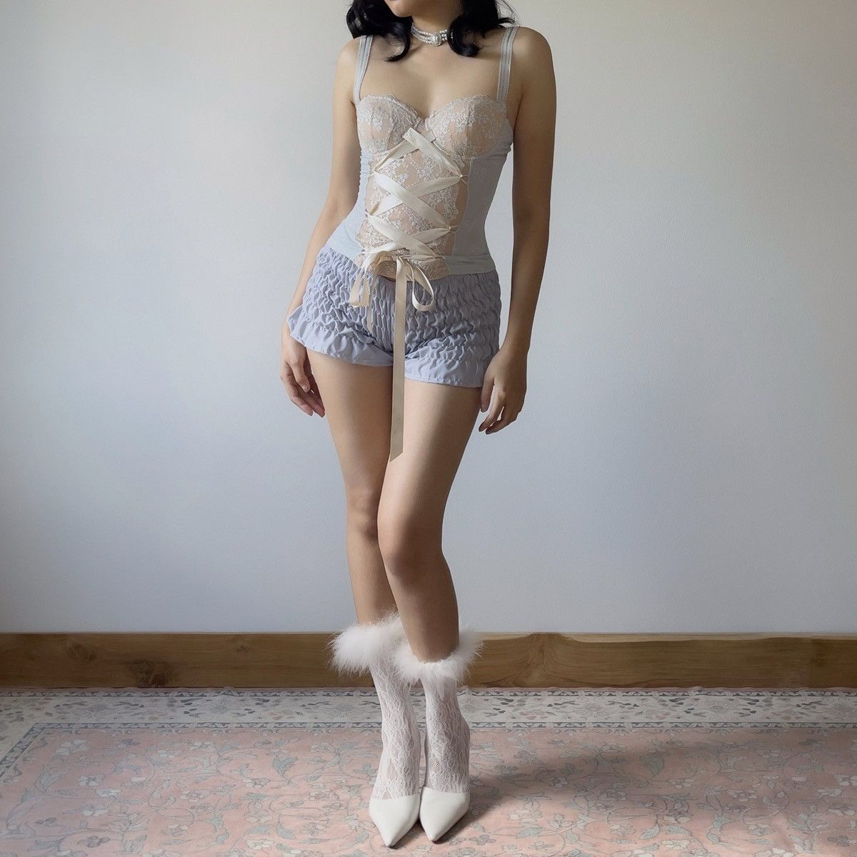 Other Romantic Rampage Blue Mesh & Lace Bustier Top (36B/34C) Size M / US 6-8 / IT 42-44 - 2 Thumbnail