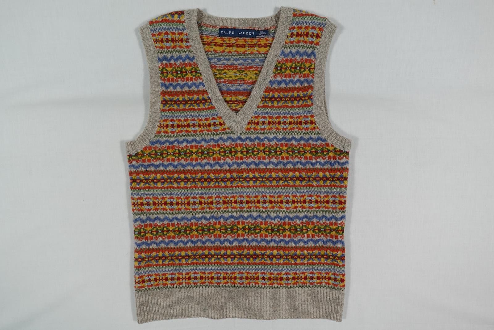 Ralph Lauren Blue Label Vest Sweater Fair Isle Wool Silk XS