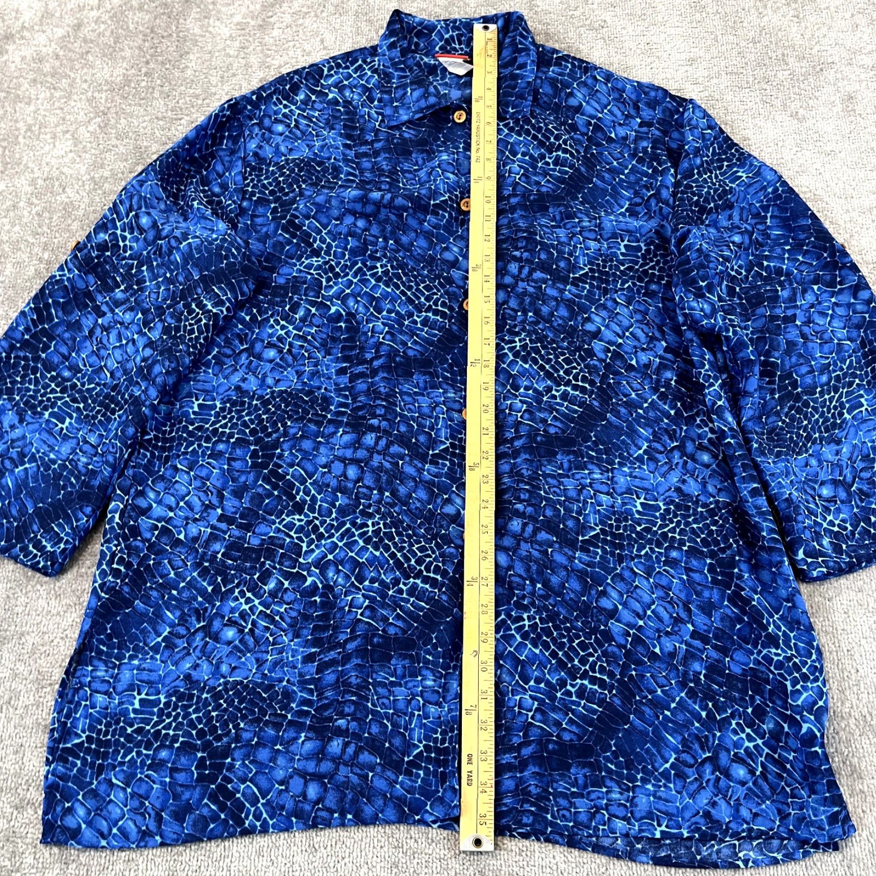 Vintage COLE of CALIFORNIA Shirt Women L Blue Bathing Suit Coverup Swim Beach Button Geometric Tunic Polyester Breathable Lightweight Machine Washable Size L / US 10 / IT 46 - 3 Thumbnail