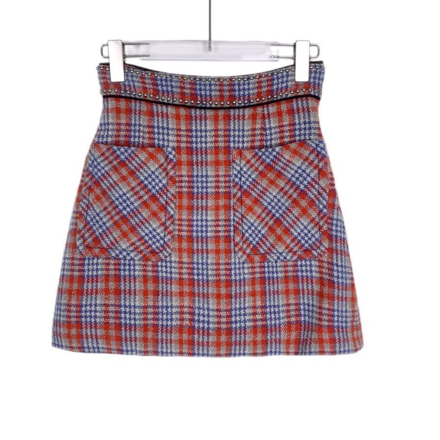 Miu Miu Miu Miu Plaid Wool Mini Skirt With Studded Waistband Size 38 Size 38" / US 16 / IT 52 - 1 Thumbnail