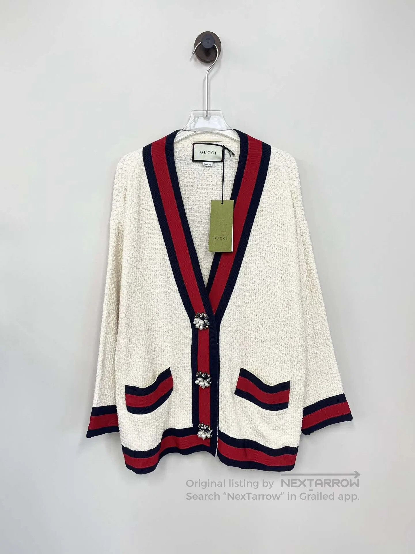 Gucci Guicci White Heavy Beaded Velvet Chanel-style Cardigan Jac Size XS / US 0-2 / IT 36-38 - 1 Thumbnail