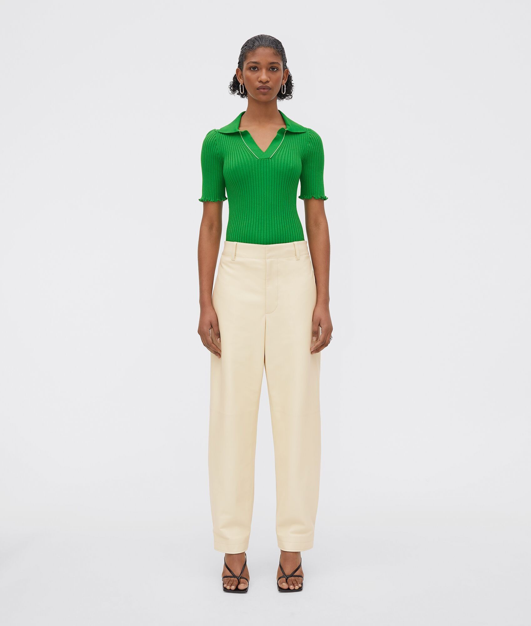 Bottega Veneta o1n1vont0325 Cotton Ribs Polo Shirt in Parakeet Size XS / US 0-2 / IT 36-38 - 1 Thumbnail