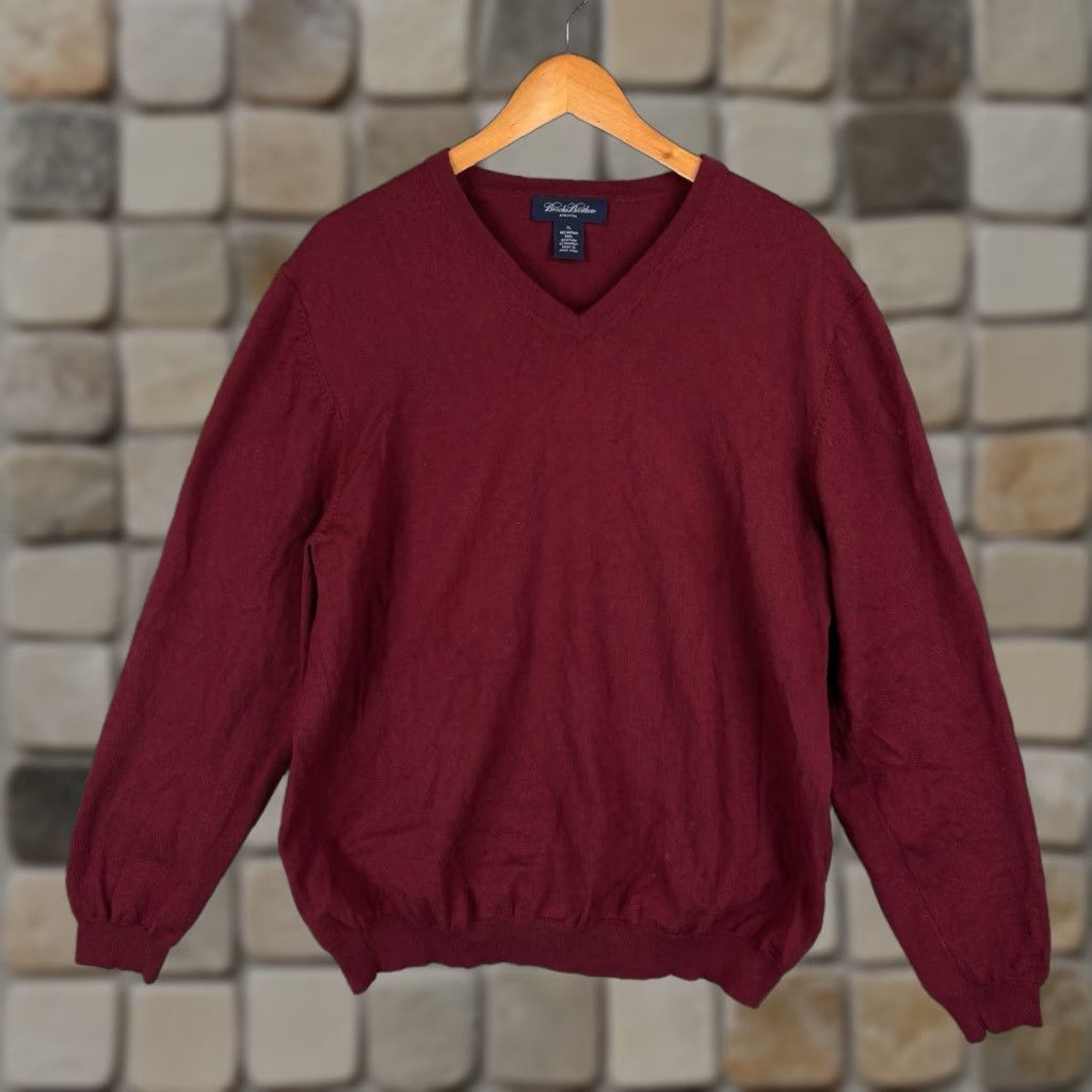 Brooks Brothers Brooks Brothers Sweater Men's XL V-Neck Burgundy Wool Blend Knit Pullover Regular Fit Long Sleeve Size US XL / EU 56 / 4 - 1 Thumbnail