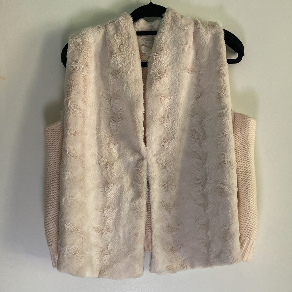 Parker Adyson Parker Faux Fur Vest Ivory Knit Back Sleeveless Cardi Size XXL / US 16-18 / IT 52-54 - 1 Thumbnail