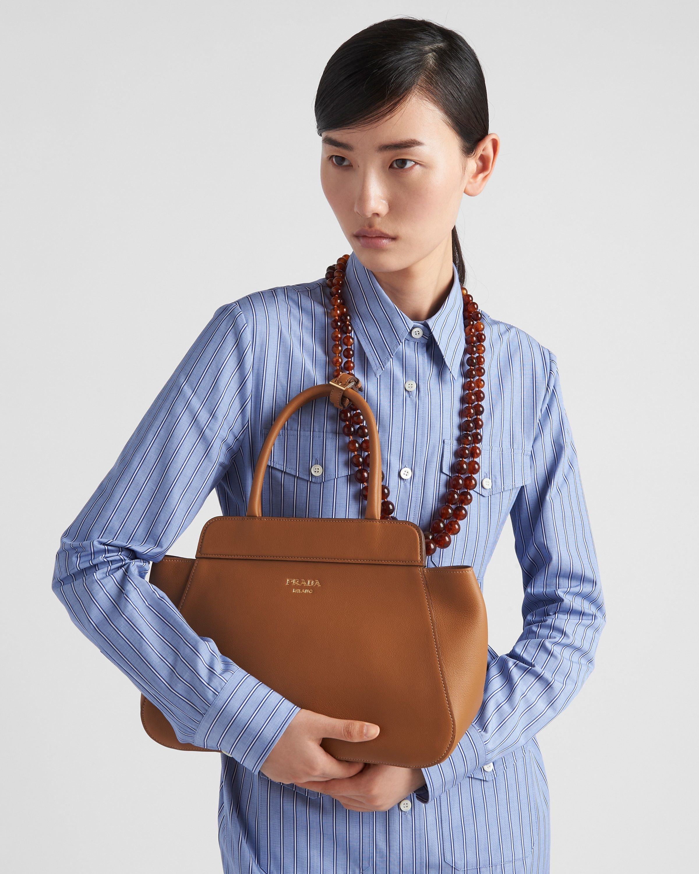 Prada o1la1rc1a0925 Size: OS / Medium Leather Tote Bag in Brown Size ONE SIZE - 2 Thumbnail