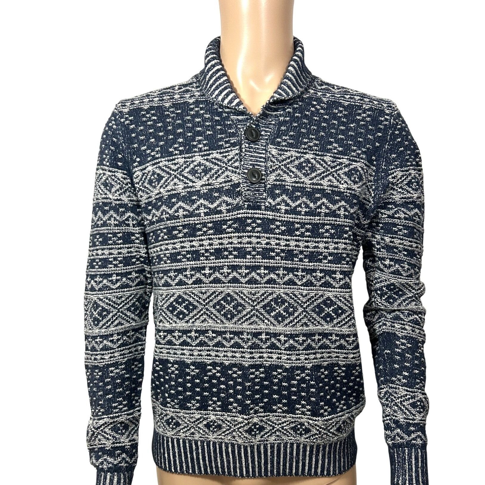 JCPenney JC Penny Mens Vtg Fair Isle Blue White Sweater M Long Sleeve Size US M / EU 48-50 / 2 - 1 Thumbnail