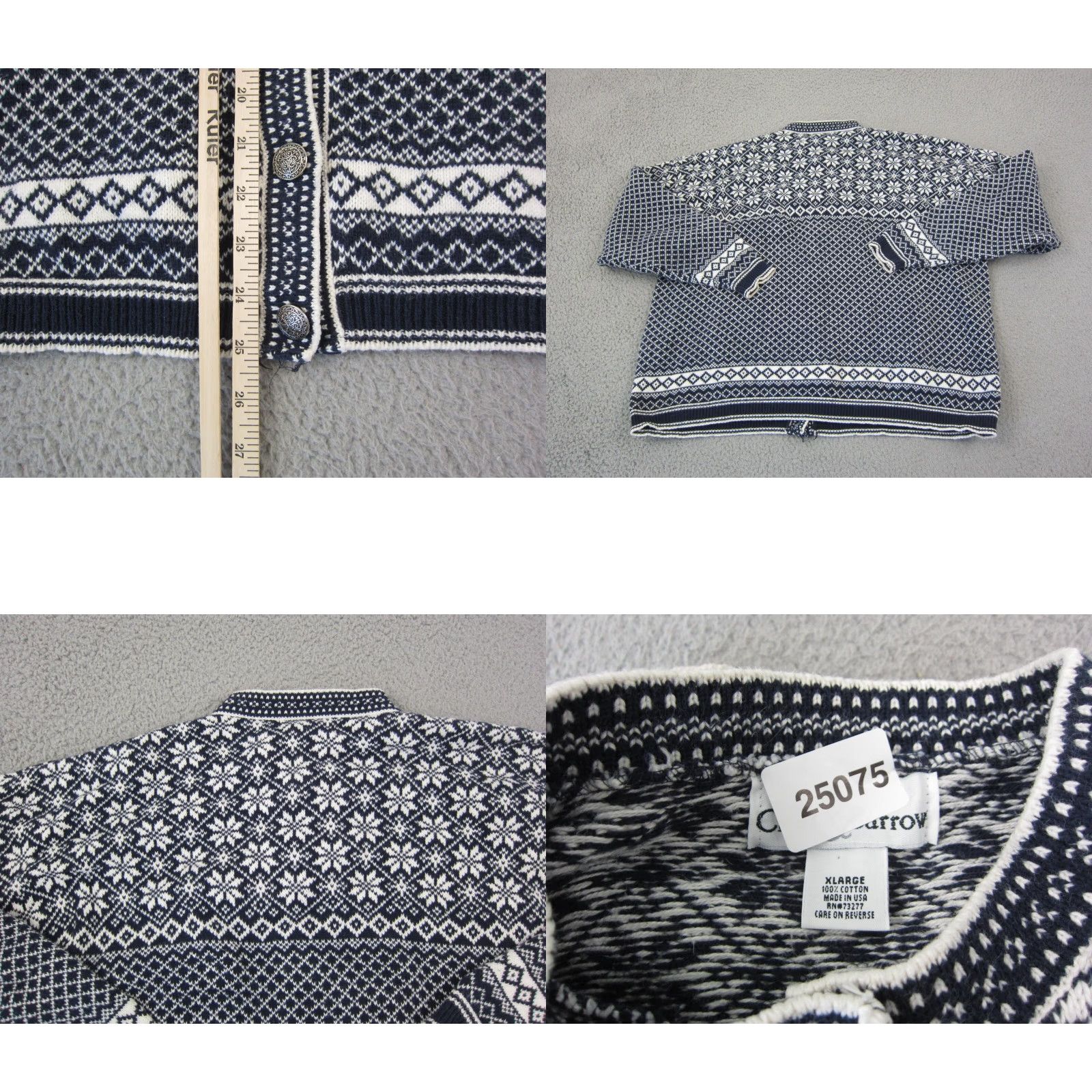 Barrow VINTAGE Croft & Barrow Cardigan Womens XL Blue White Diamond Sweater Size XL / US 12-14 / IT 48-50 - 8 Thumbnail