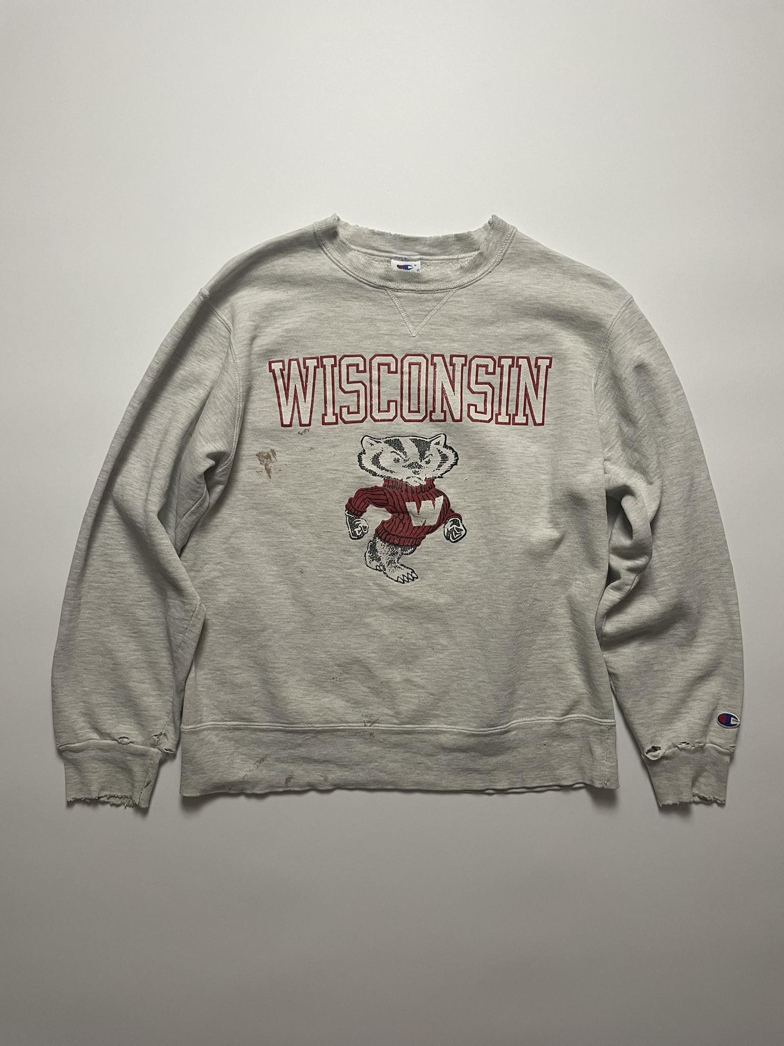 Champion × Vintage Vintage Champion Wisconsin Distressed Sweatshirt Size US M / EU 48-50 / 2 - 1 Thumbnail