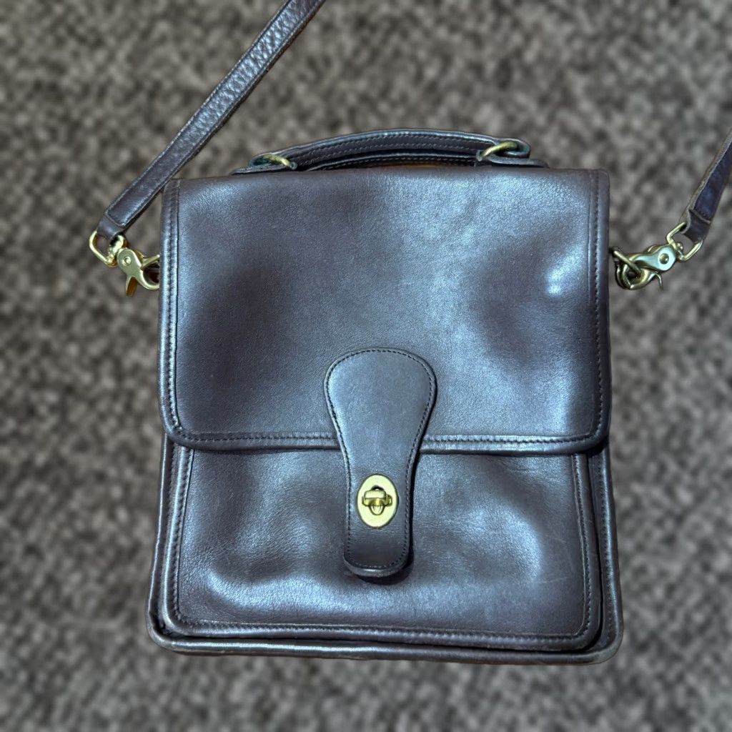 Vintage Coach Shoulder Bag Unisex Adults Small Brown Leather Square 9X9.5X2 12 Strap Drop Ss14 Logo Classic Bag Purse, Women's
