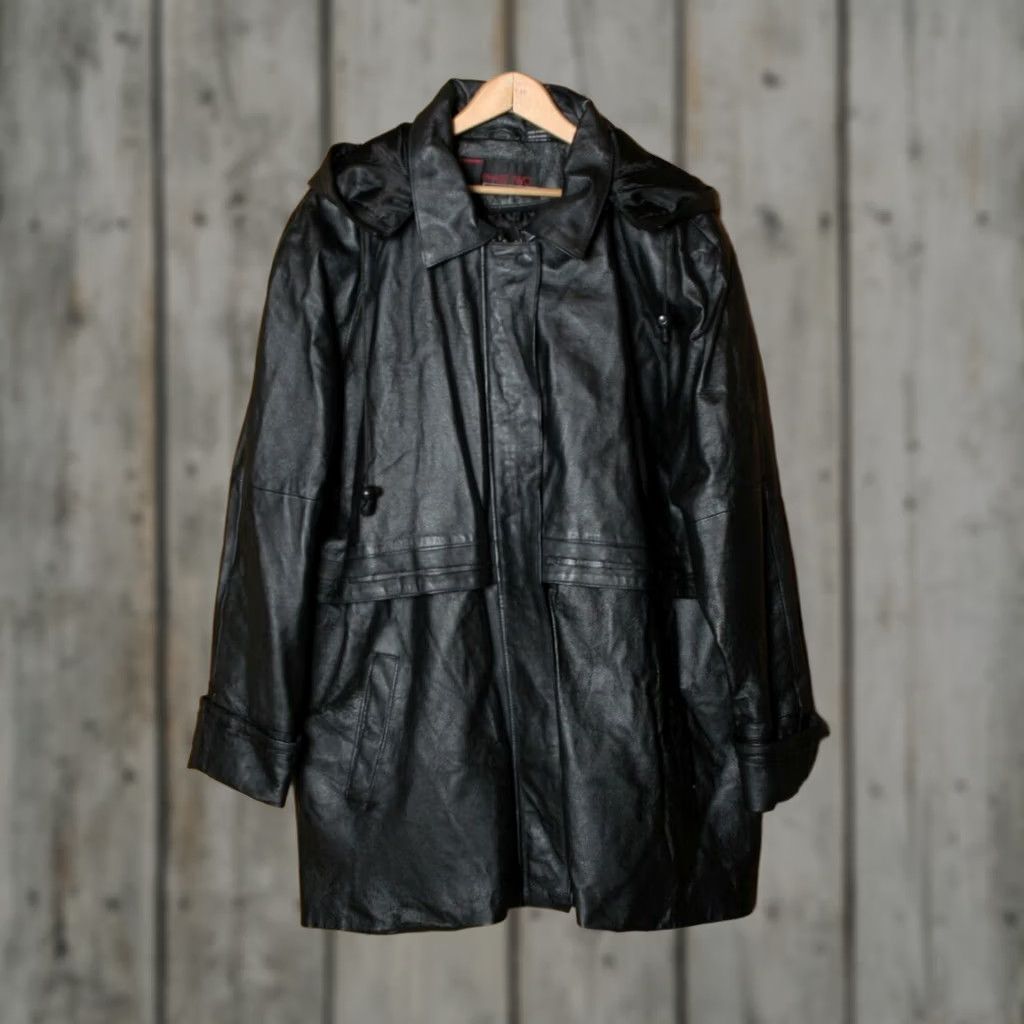 Vintage VINTAGE Phase Two Black Leather Hooded Parka Duster Jacket Women's 2X Size Zip Removable Hood Mens Womens Size XXL / US 16-18 / IT 52-54 - 1 Thumbnail