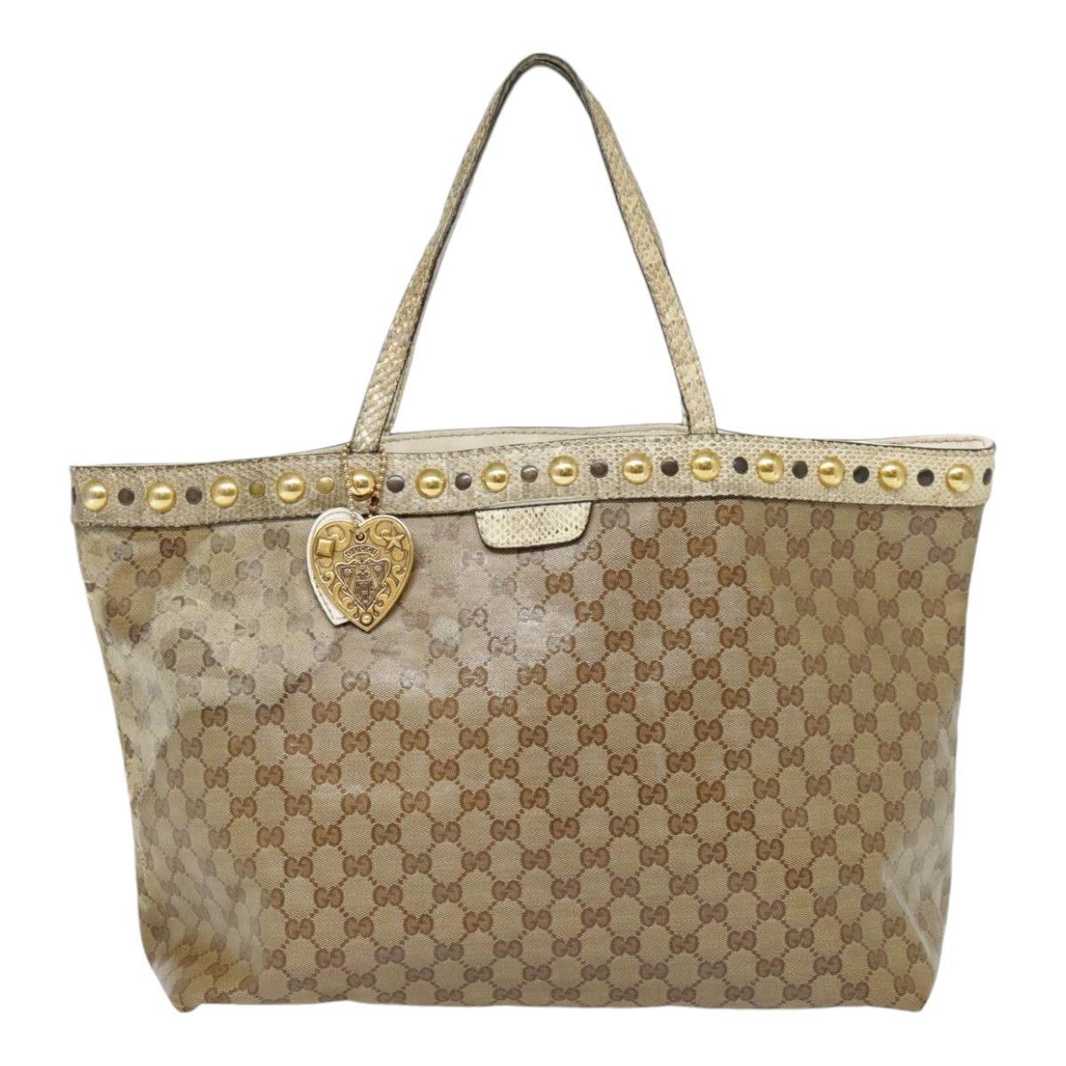 GUCCI GG Crystal Tote Bag Coated Canvas Beige White Silver