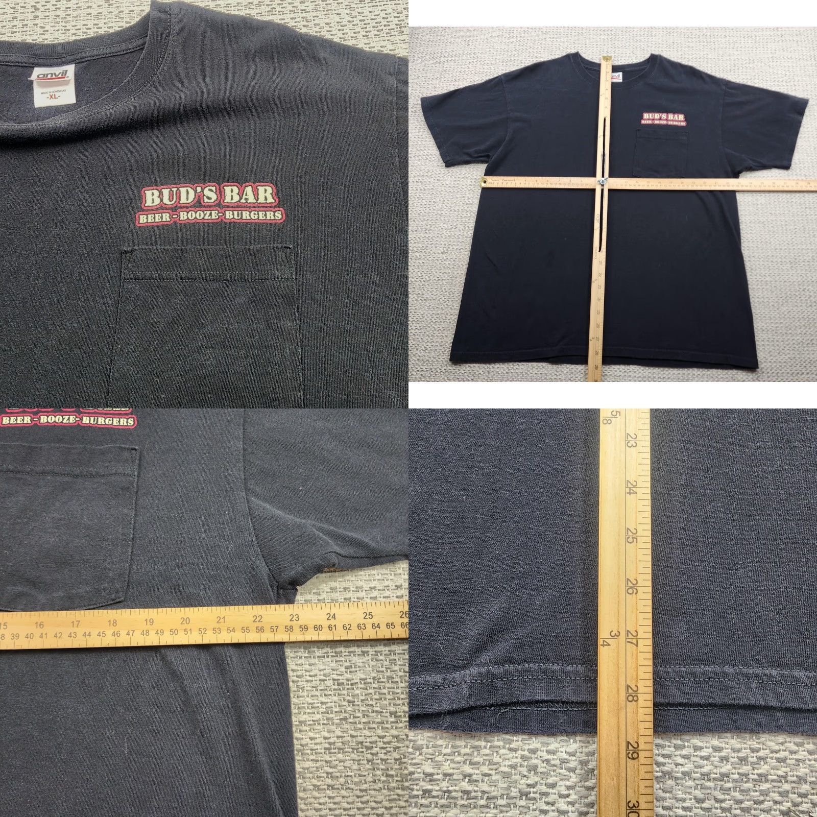 Anvil Buds Bar Shirt Mens XL Black Pocket Graphic Beer Booze Burgers Anvil Cotton Shirt Mens XL Black Pocket Graphic Tee Buds Bar Graphic Tee Size US XL / EU 56 / 4 - 8 Thumbnail