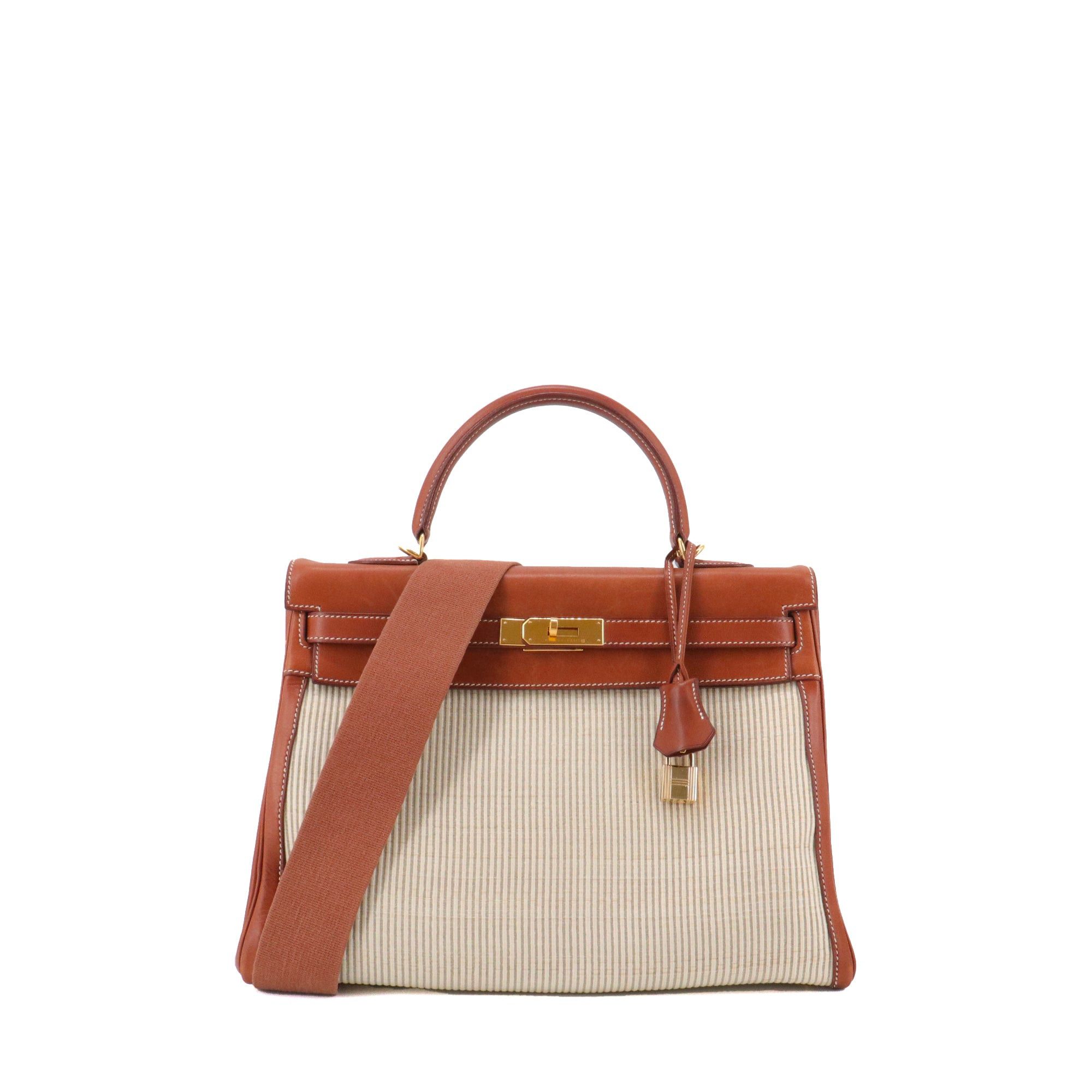 Hermes HERMÈS - Kelly 32 Hermès handbag in barenia leather and nylon Size ONE SIZE - 1 Thumbnail