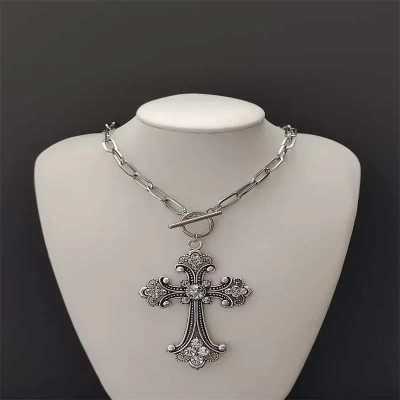 Jewelry Large Detailed Rhinestone Cross Necklace Size ONE SIZE - 3 Thumbnail