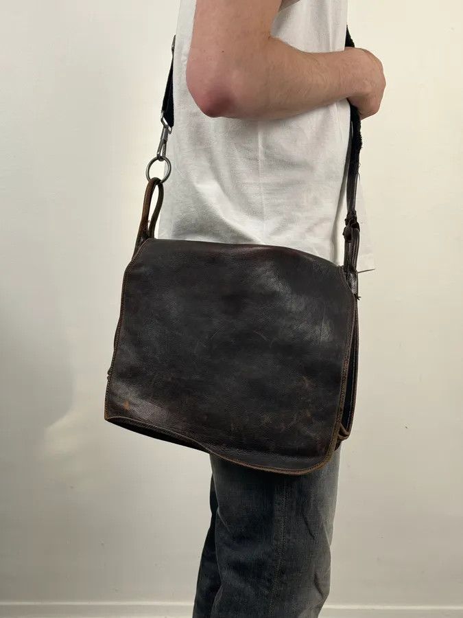 Yves Saint Laurent 2000s Yves Saint Laurent Brown Eroded Leather Shoulder Bag Size ONE SIZE - 2 Thumbnail