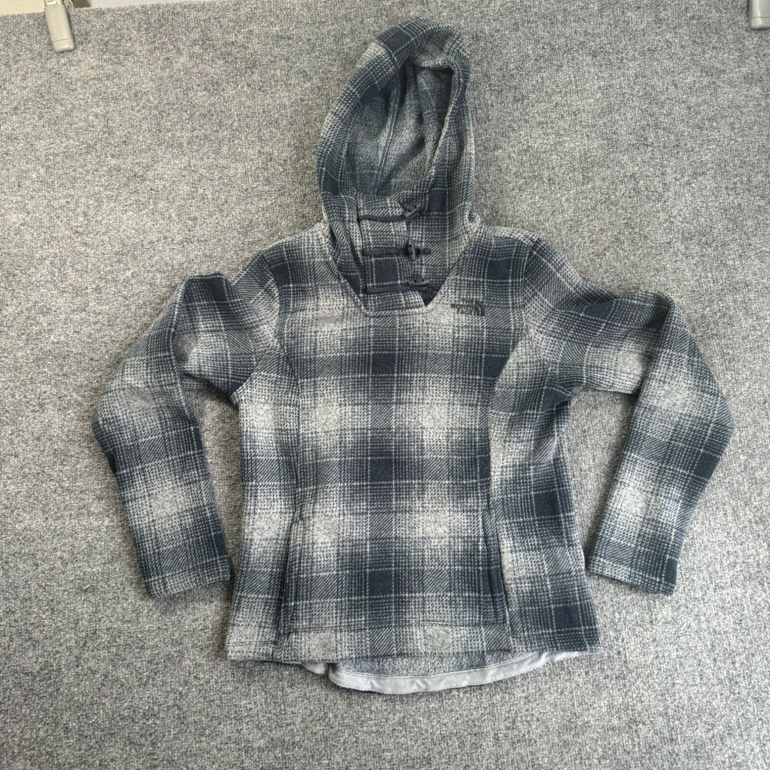 The North Face The North Face Jacket Womens S Blue Gray Plaid Crescent Pullover Fleece Hoodie Grailed