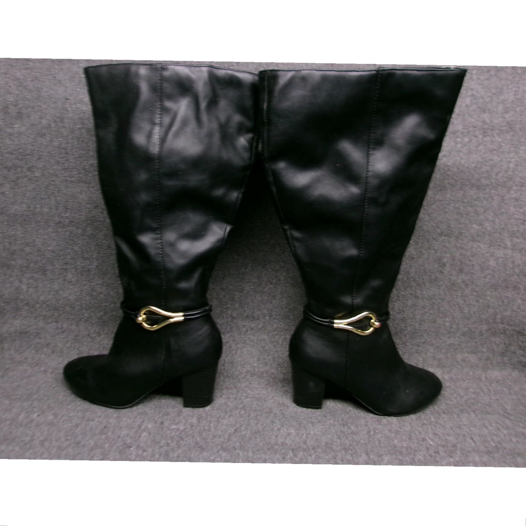 Vintage Dexflex Comfort Boots Women 6W Black Knee High Block Heel Gold Buckle Polished Equestrian Boots Women’s 6W Black Knee-High Size US 6 / IT 36 - 4 Thumbnail