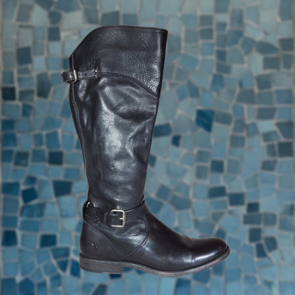 Frye FRYE Phillip Riding Boots Knee High Tall Black Leather Women's US 8.5 B Boots, Riding, Leather, Knee High, Black, Zap? Size US 9 / IT 39 - 1 Thumbnail