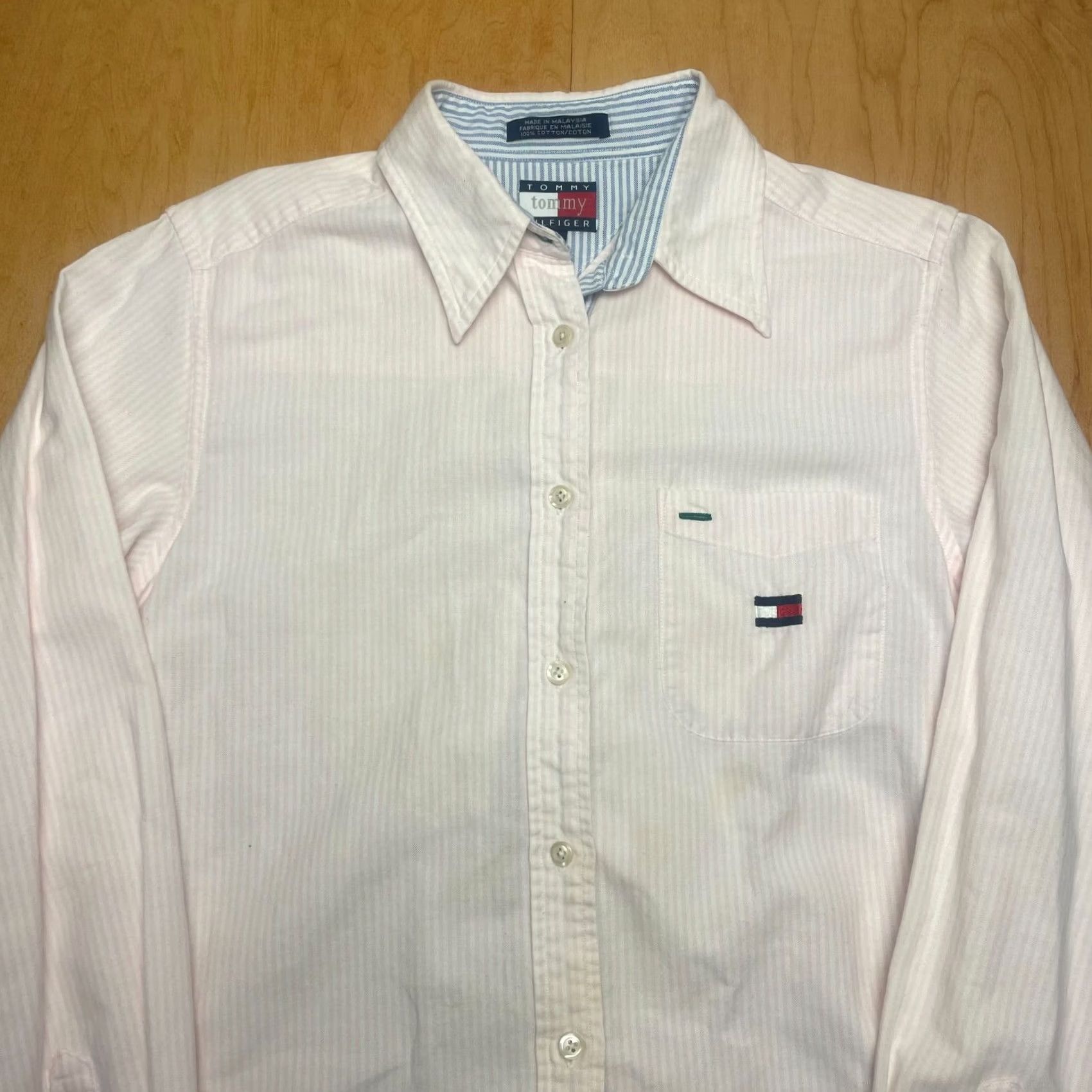 Tommy Hilfiger VINTAGE Tommy Hilfiger Shirt Medium Pink and White Striped Long Sleeve Y2K Men Size US M / EU 48-50 / 2 - 2 Thumbnail