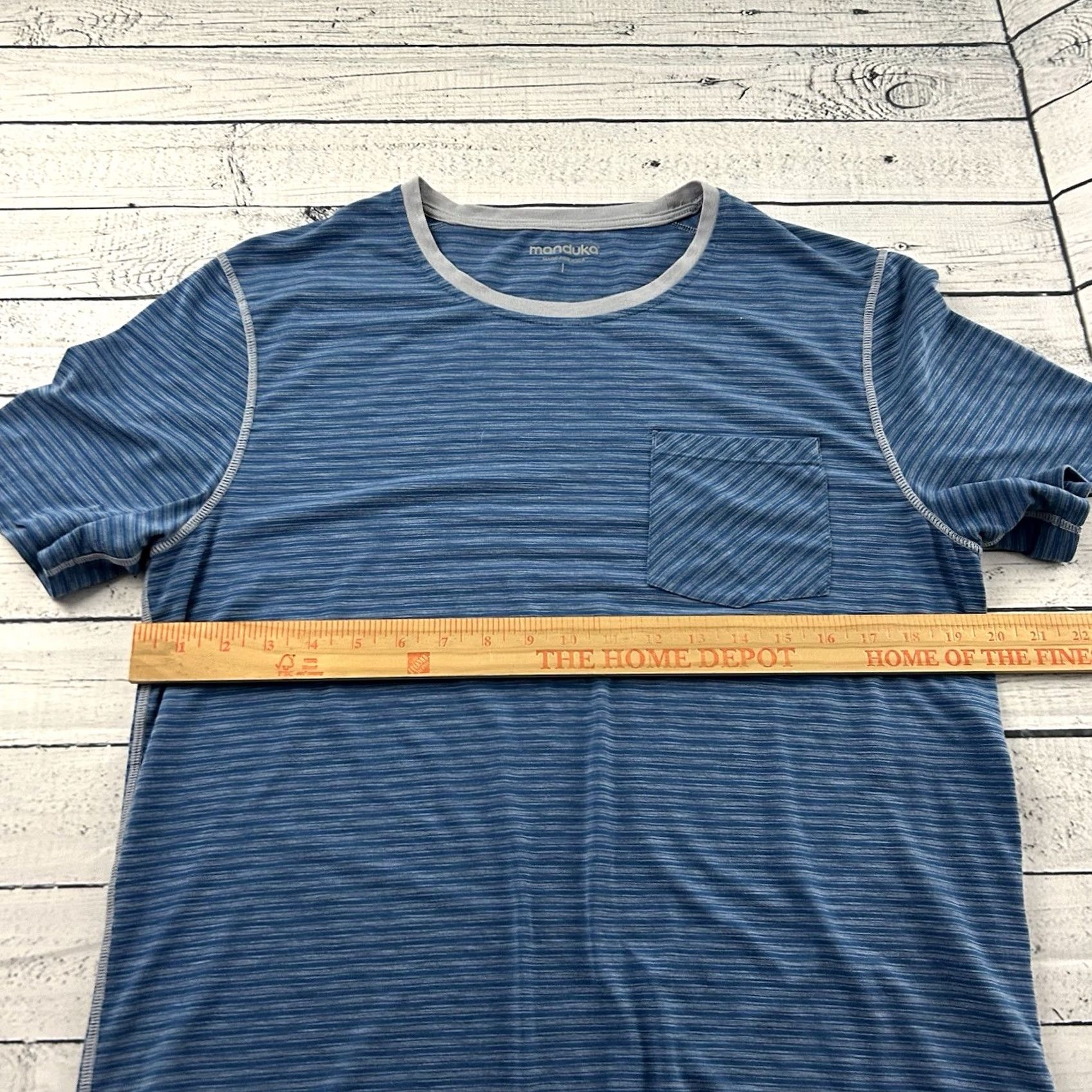 Vintage Manduka Striped Short Sleeve T-Shirt Pocket Blue Men's Large Shirt Size US L / EU 52-54 / 3 - 5 Thumbnail