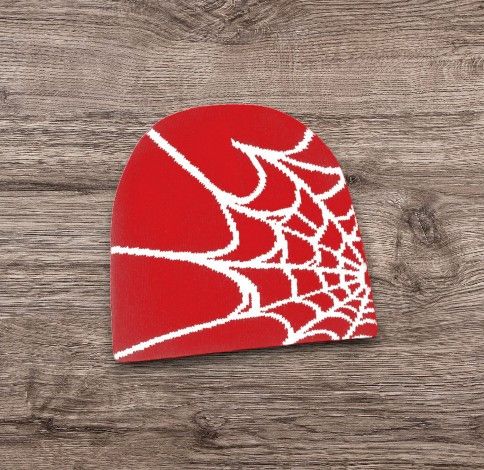 Other Grunge Red Spiderweb Beanie | Y2K ALT Punk Skater Hat Size ONE SIZE - 1 Preview