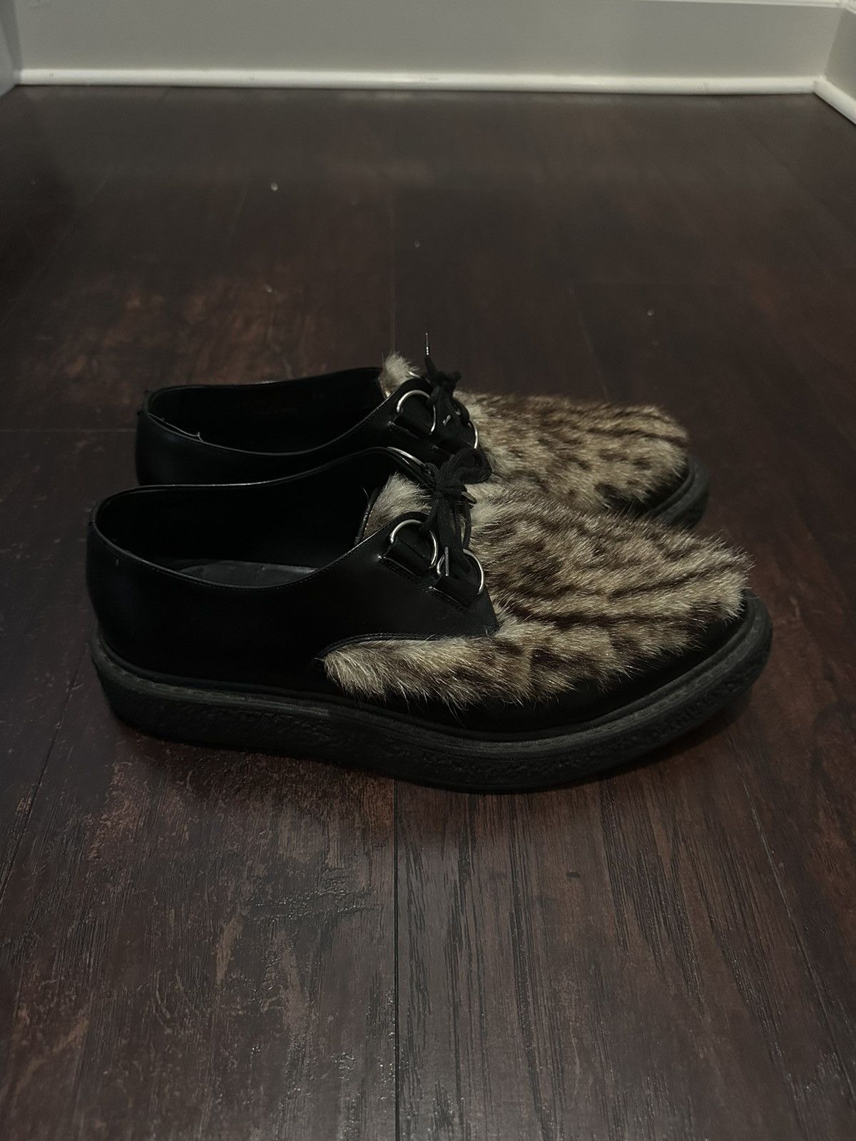 image of Hedi Slimane x Saint Laurent Paris Aw14 Saint Laurent Fur Creepers Shoes in Black, Men's (Size 11)