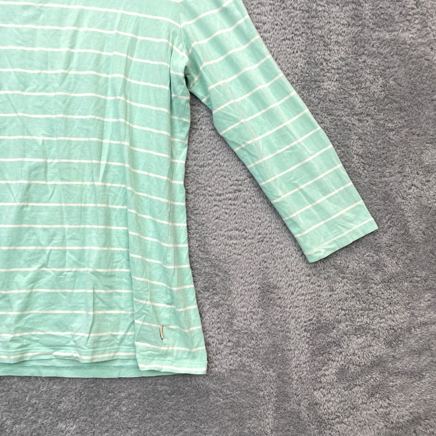 Vintage LL Bean Shirt Womens Medium Green Striped Stretch Three Quarter Sleeve Boat Neck Size M / US 6-8 / IT 42-44 - 4 Thumbnail