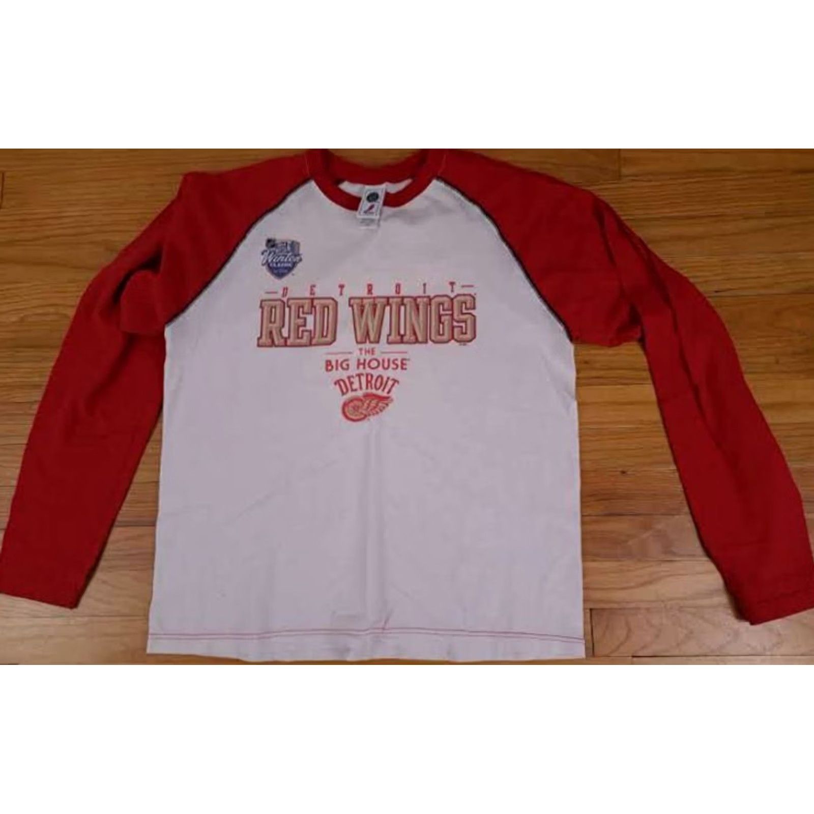 NHL Detroit Red Wings Ragland T-Shirt NHL Crew Neck 3/4 Sleeve L Men Red Cotton Hockey Wings 2014 Big House Warm-Up Victory? Size US L / EU 52-54 / 3 - 2 Thumbnail