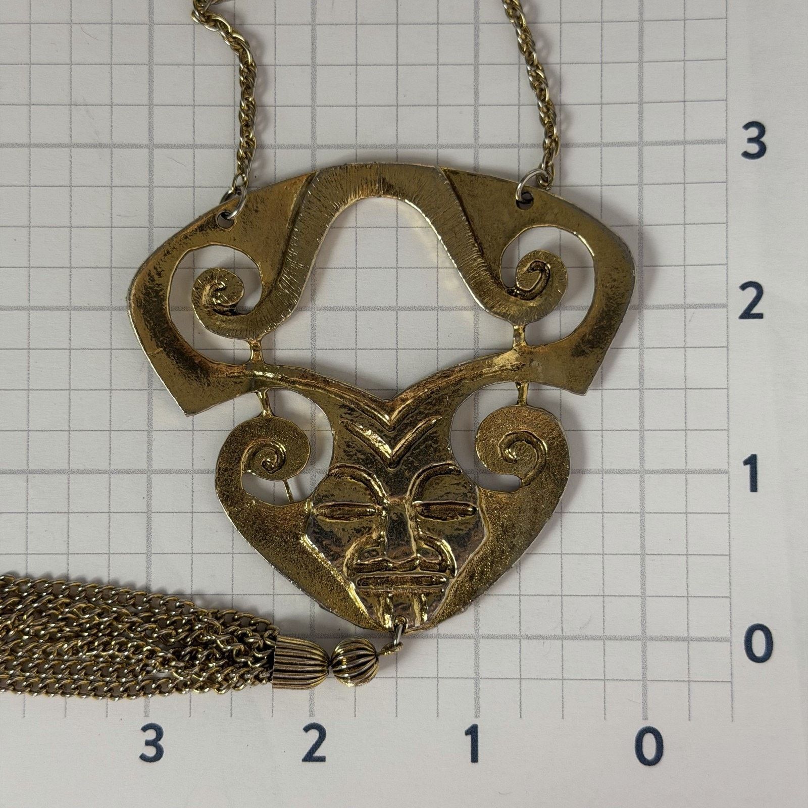 Other VTG 1970s Tribal Gold-Tone Mayan Mask Pendant Necklace 24" Size ONE SIZE - 7 Thumbnail