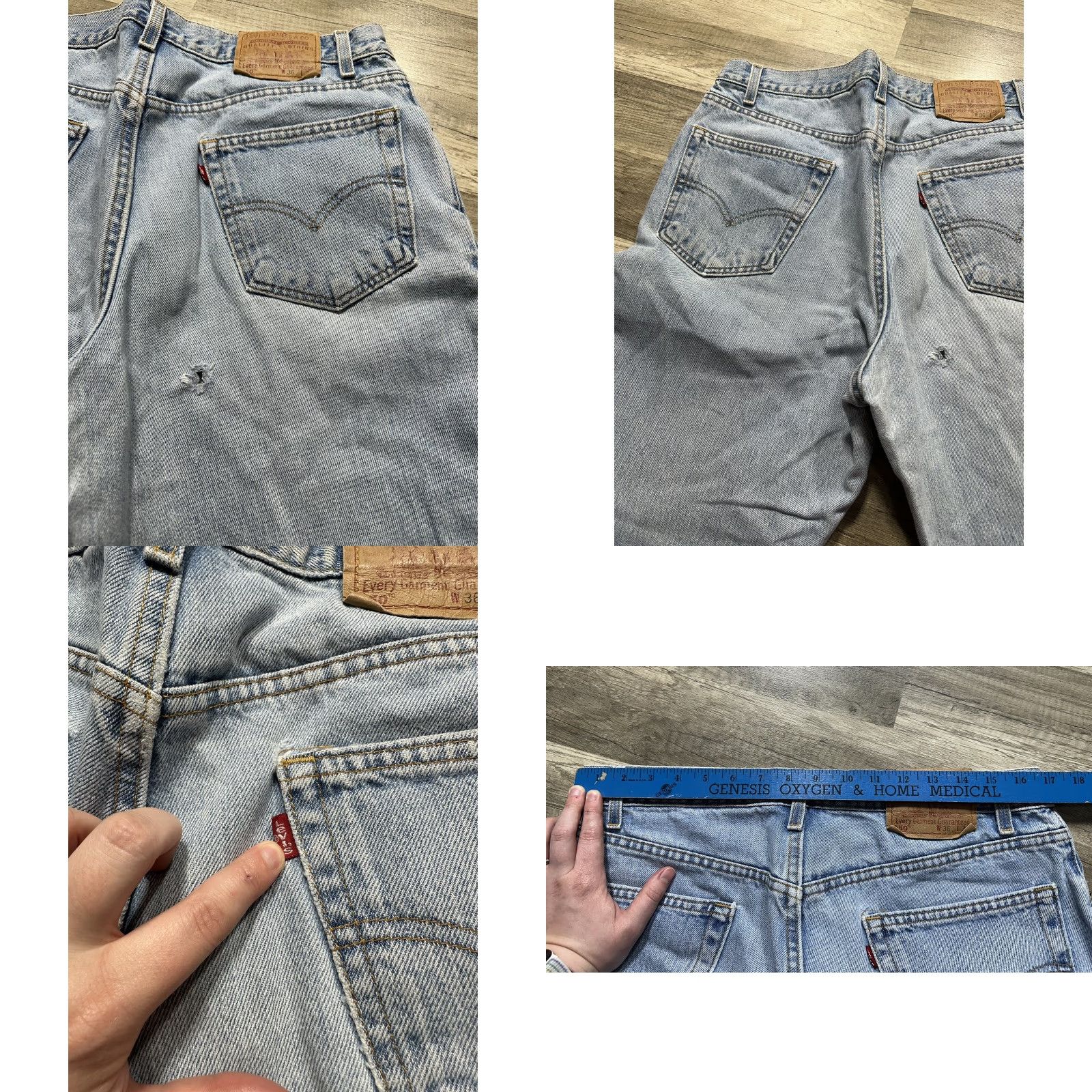 Levi's VINTAGE Levi’s 550 Jeans Straight Leg Relaxed Fit Light Wash 35 X 28.5 Mens Levi's 550 80s 90s Grunge Logo USA Jeans Size US 35 - 10 Thumbnail