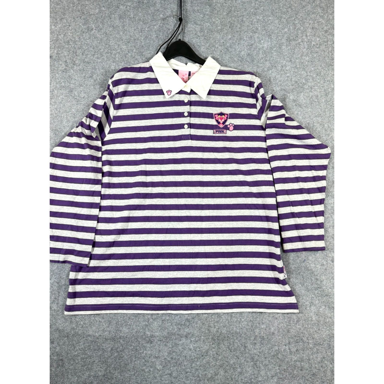 Vintage VINTAGE Pink Panther Polo Shirt Womens 22/24 Striped Logo Purple Gray Long Sleeve Polo 2002 Womens Size 3XL / US 20-22 - 3 Thumbnail