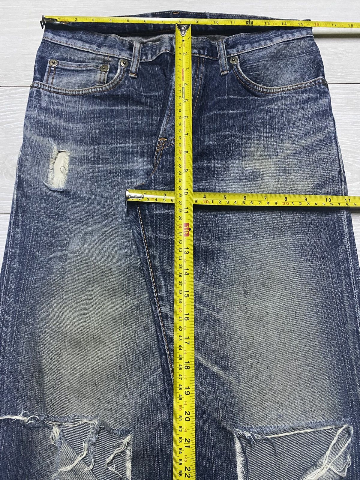 Edwin Vintage Edwin 502 Blue Wash Distressed Jeans Size US 31 - 17 Thumbnail