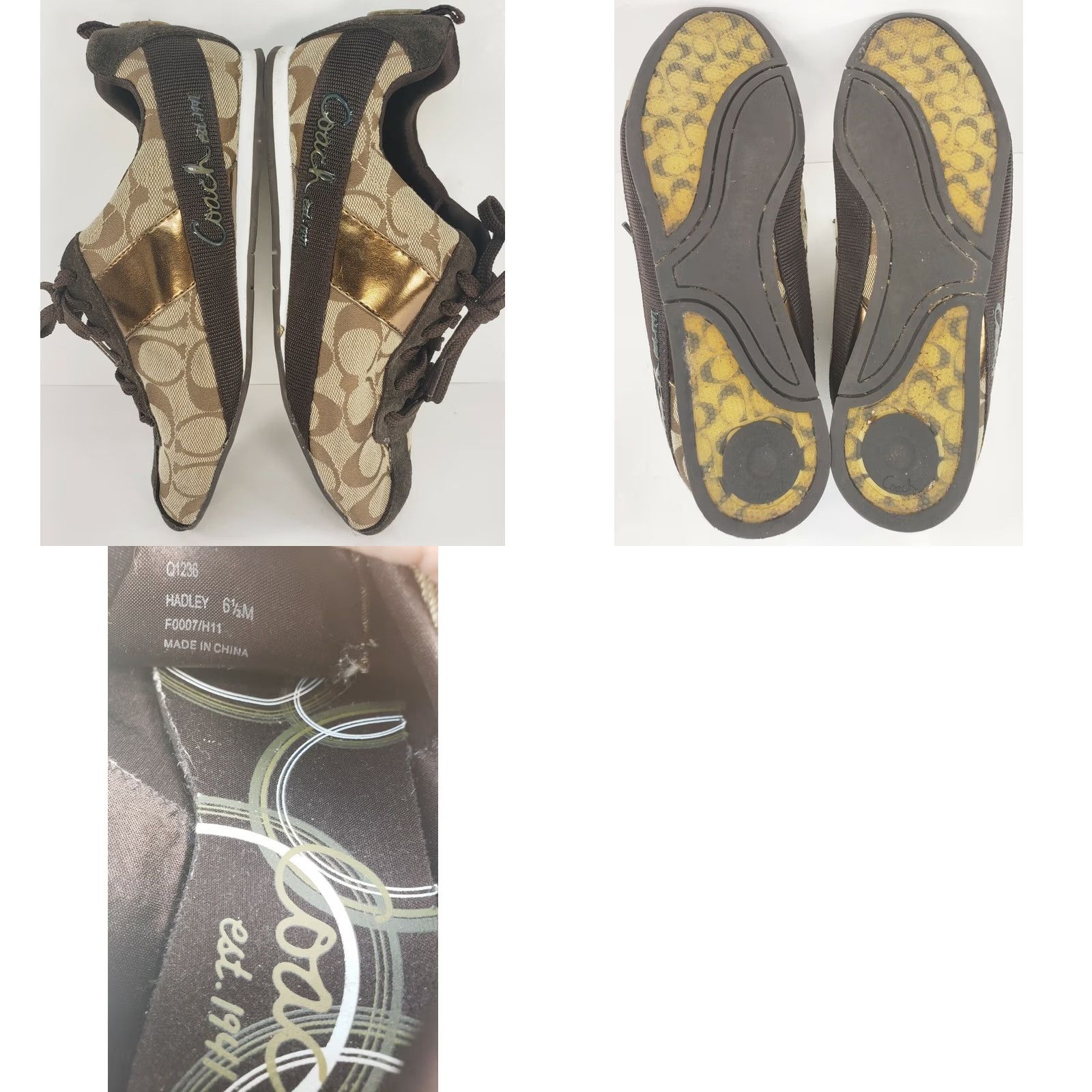 Coach Coach Hadley Sneaker Women’s 6.5M Brown Gold Coach Logo Fabric & Suede Shoe, Athletic, Casual, Low Top, Lace Up, Comfortable, Rubber Outsole, M Width Size US 7 / IT 37 - 8 Thumbnail