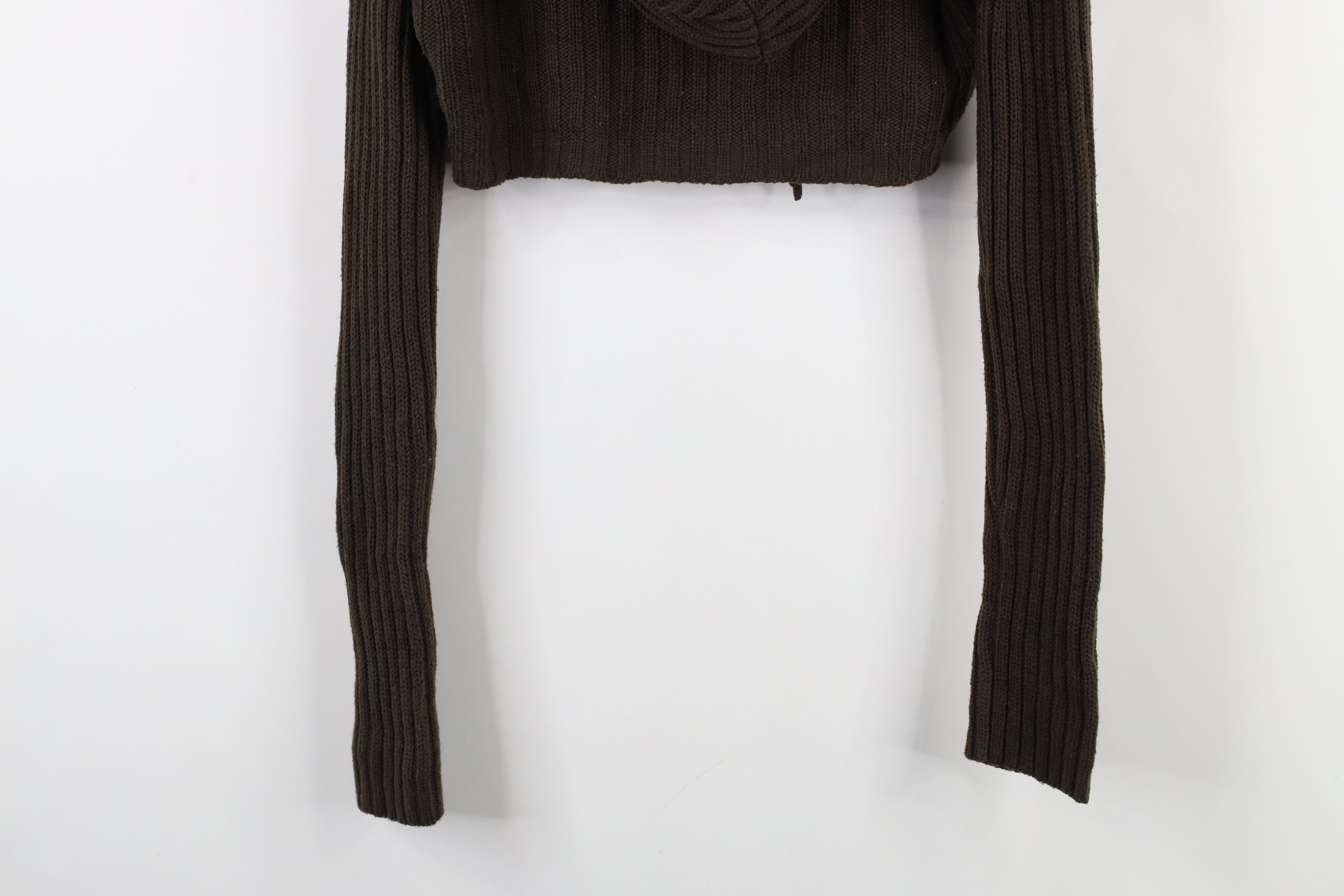 Vintage Vintage 90s Y2K Babydoll Ribbed Knit Hoodie Sweater Brown Size S / US 4 / IT 40 - 9 Thumbnail
