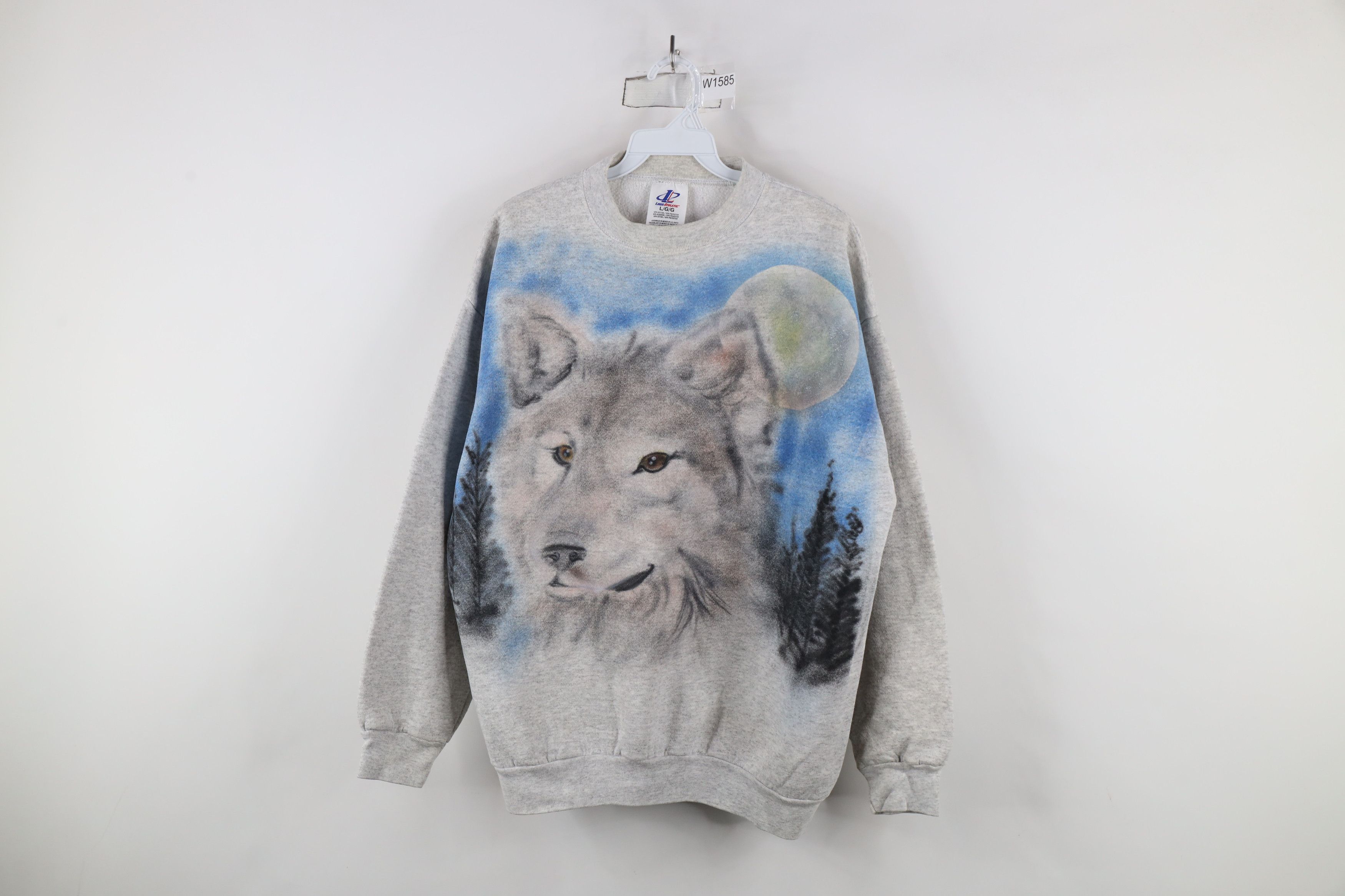 Vintage Vintage 90s Streetwear Brush Wolf Crewneck Sweatshirt Gray Size US L / EU 52-54 / 3 - 1 Thumbnail
