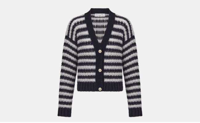 image of Dior O1Bcso1Str0524 Cardigan In White/navy Blue in Navy Blue White, Women's (Size Medium)